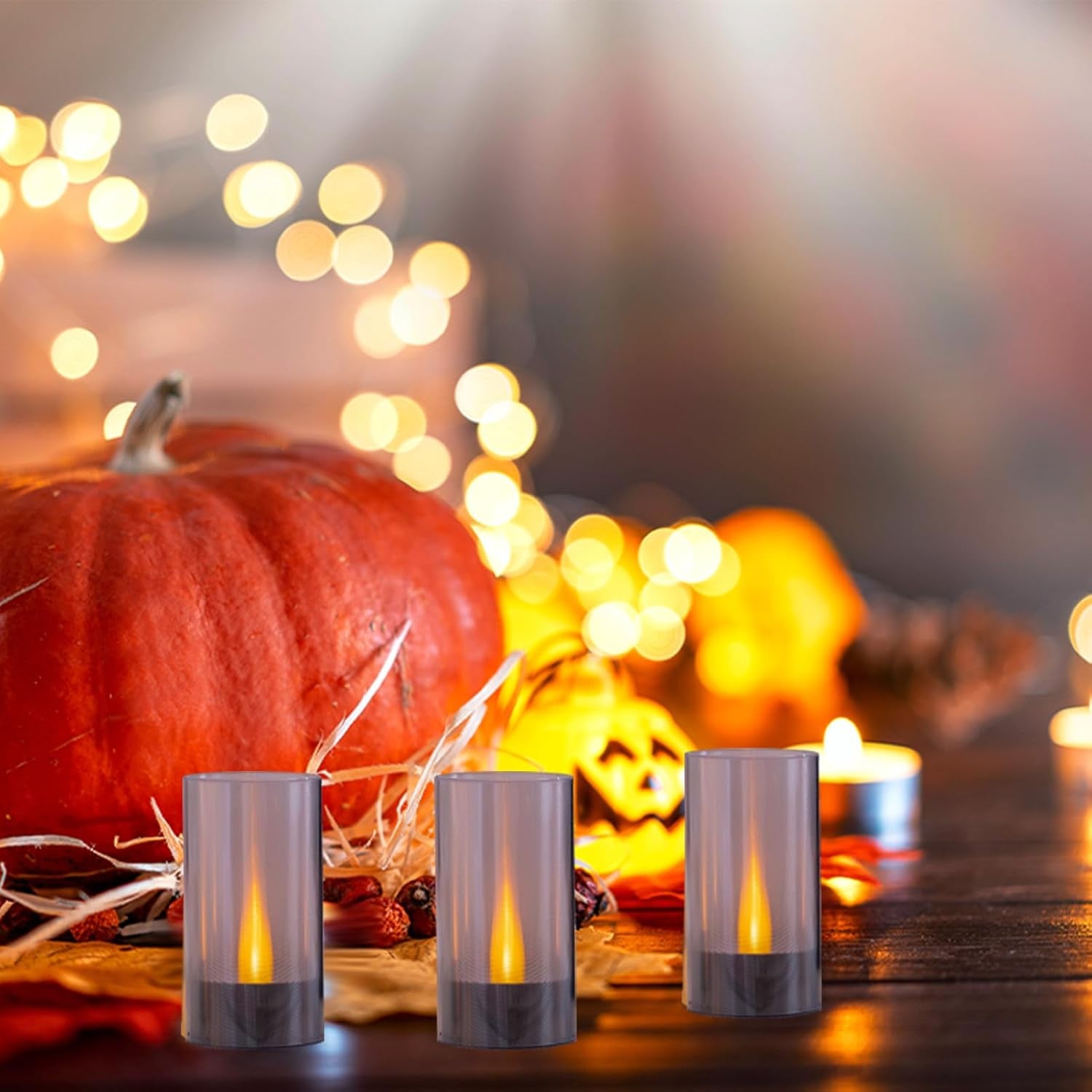 Flameless Candles, Battery Operated LED Pillar Candles, D1.5 X H3 Inch, Flickering Warm Yellow Long Flame-Effect Light with Black Base, Romantic Electronic Fake Candles, Set of 12 (Black)