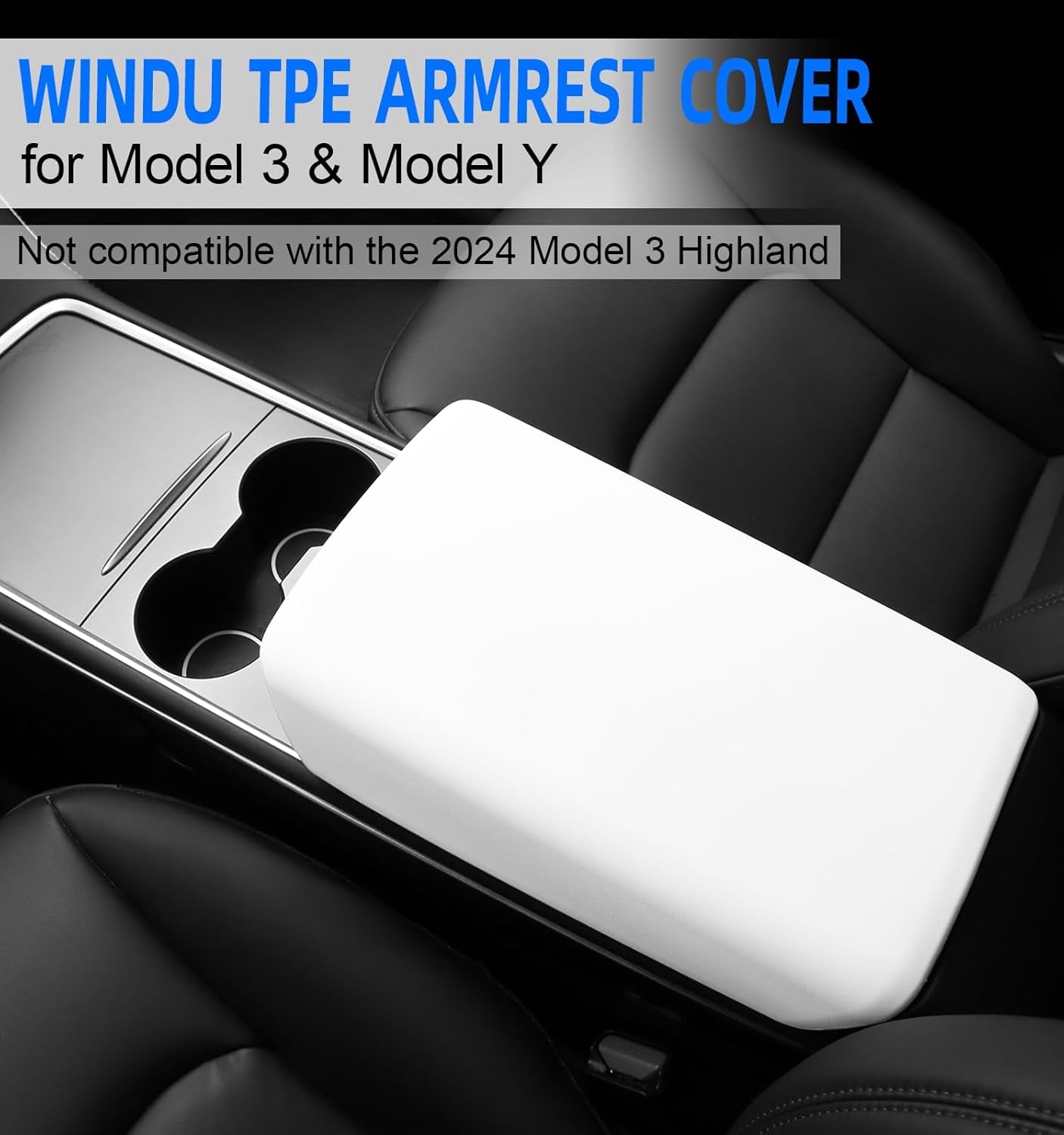 Armrest Cover for Tesla Model 3 Model Y 2017-2024, Center Console TPE Armrest Protective Cover Snap on Install for Tesla Model 3/Y Accessories Interior, White (Not Fit for 2024 Model 3 Refresh)