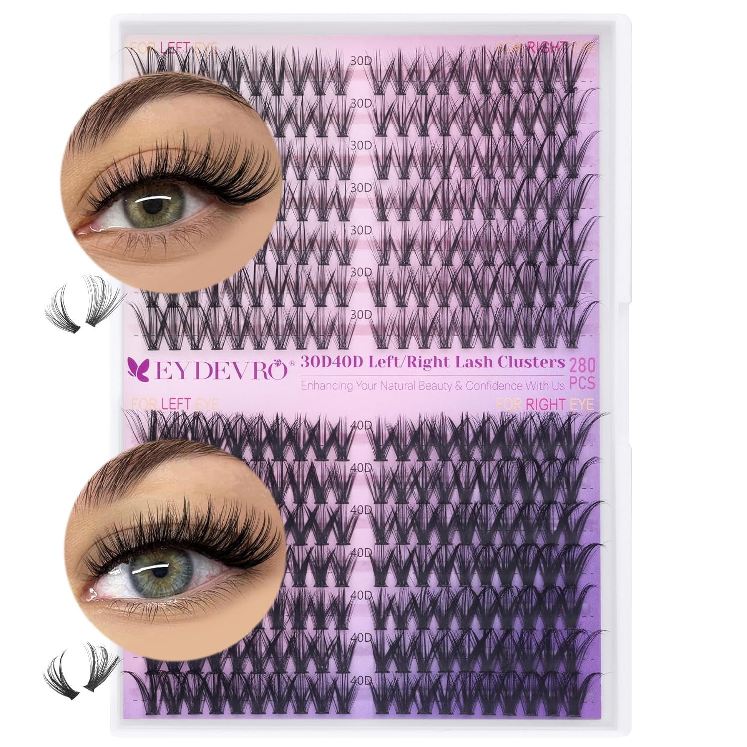 Fluffy Lash Clusters Kit 80D100D Volume Lash Extension Kit 280 Pcs Left/Right Cluster Eyelash Extension Kit D Curl Thick Mega Lash Clusters with Waterproof Lash Bond and Seal and Lash Tweezers