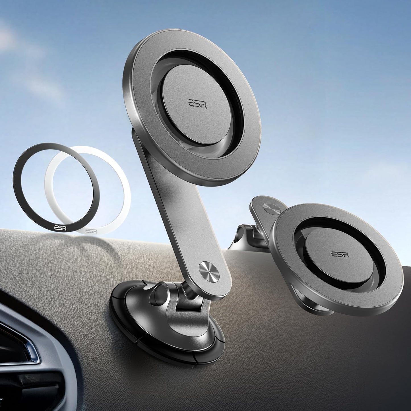 for Magsafe Car Mount, Dashboard Magnetic Phone Holder for Car, 360° Rotation, Car Phone Holder Mount for Iphone 16/16E/15/14/13/12, S25, Strong Magnets, Car Accessories(With 2 Mental Rings)