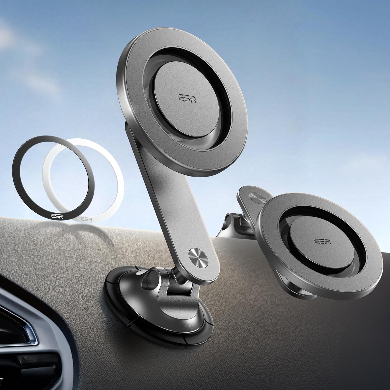 for Magsafe Car Mount, Dashboard Magnetic Phone Holder for Car, 360° Rotation, Car Phone Holder Mount for Iphone 16/16E/15/14/13/12, S25, Strong Magnets, Car Accessories(With 2 Mental Rings)