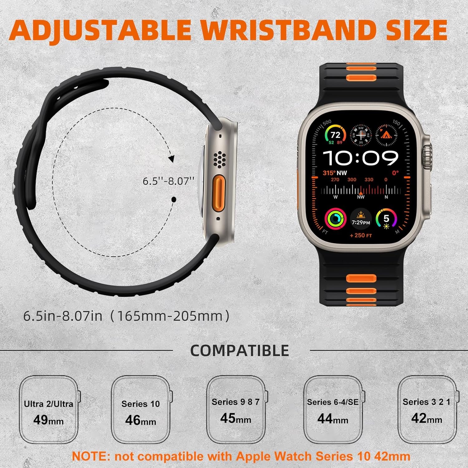 Sport Band Compatible with Apple Watch Ultra 2/Ultra Band,Compatible with Apple Watch Bands for Men 49Mm 46Mm 45Mm 44Mm 42Mm,Silicone Loop Waterproof Strap for Iwatch Bands Series SE 10 9 8-1