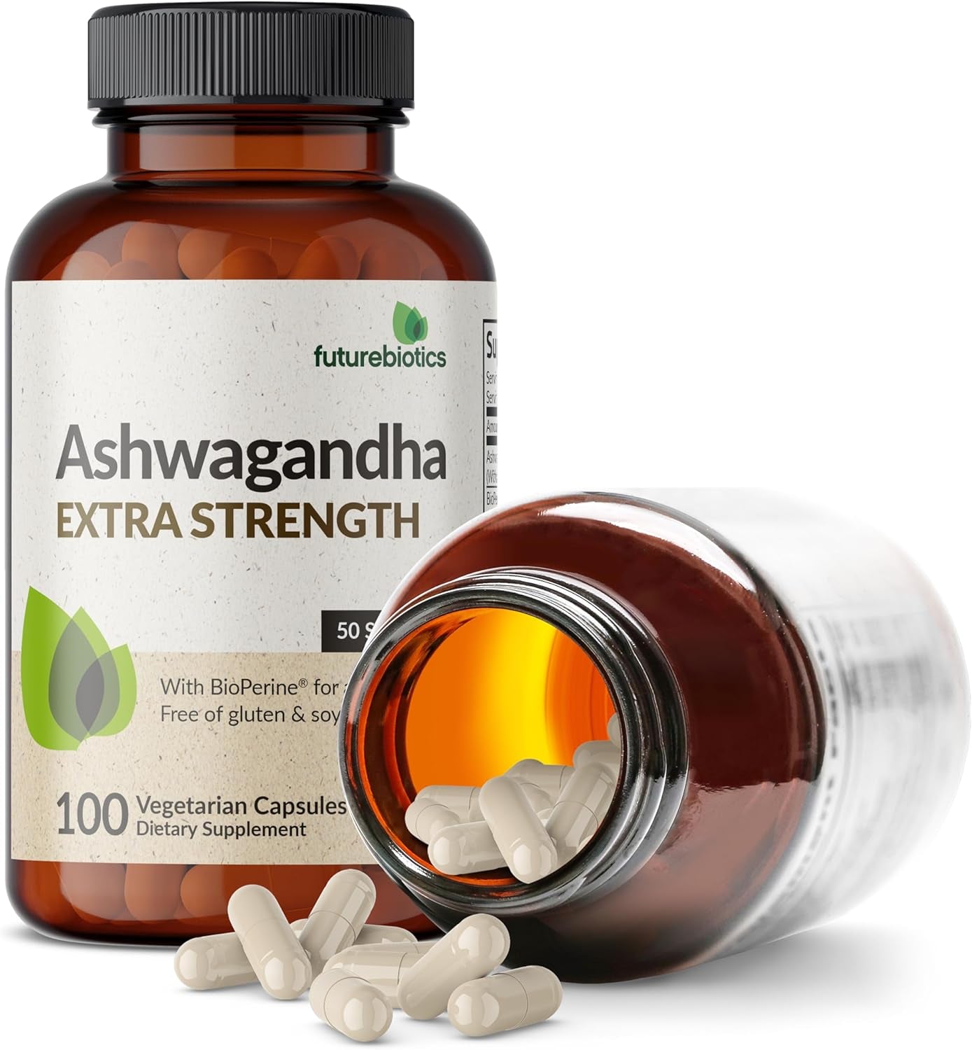 Ashwagandha Extra Strength Stress & Mood Support with Bioperine - Non GMO Formula, 100 Vegetarian Capsules TLBH
