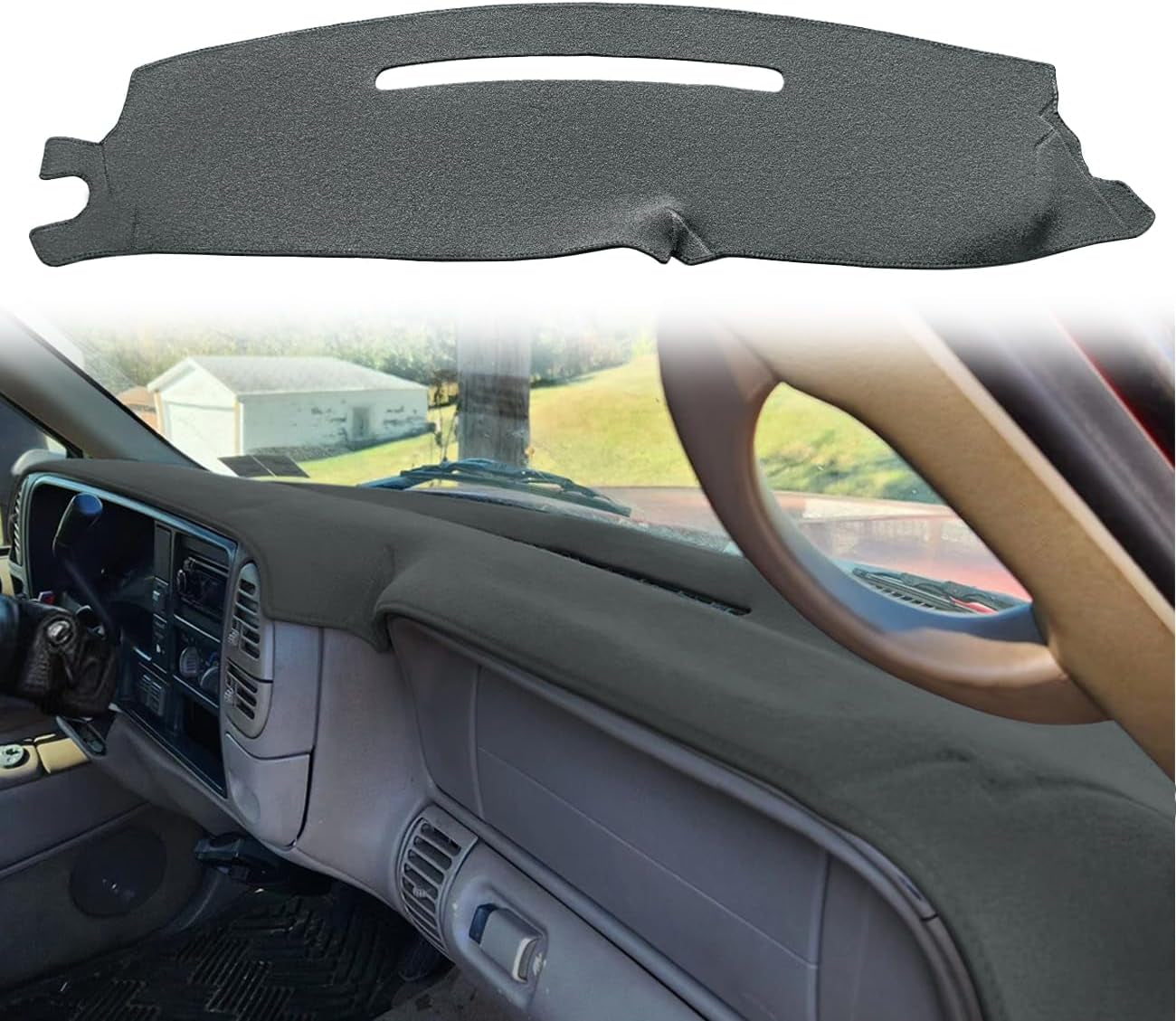 Dash Cover Mat Custom Fit for 2019-2023 Chevy Chevrolet Silverado 1500 2500HD 3500HD/2019-2023 GMC Sierra 1500 2500HD 3500HD W/O Cutout for Heads up Display,Dashboard Pad Carpet(Black) J130