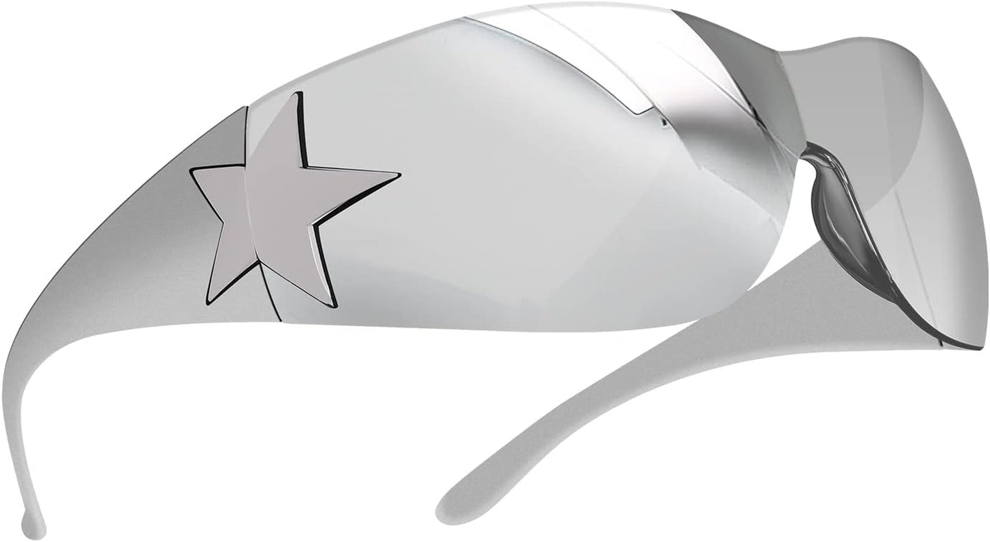 Rimless Y2K Sunglasses for Women Men,Trendy Shield Wrap around Sunglasses Oversized Fashion Frameless Sun Glasses