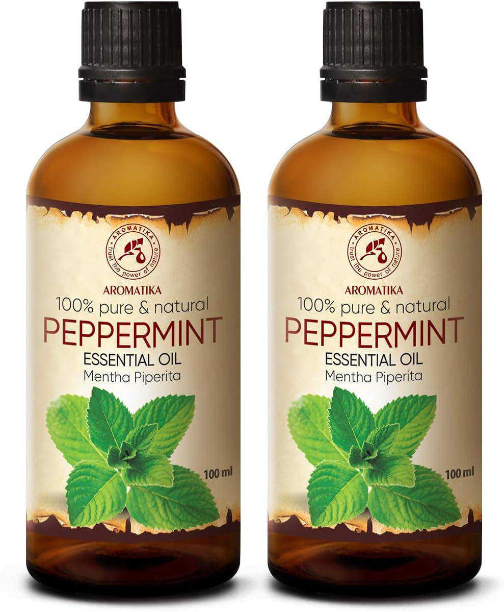 Peppermint Essential Oils 6.8 Fl Oz - 2X100Ml - Mentha Piperita - India - 100% Pure & Natural Oil - Best for Aromatherapy - Home Fragrances - Diffuser - Aroma Lamps - Skin Care TLBH