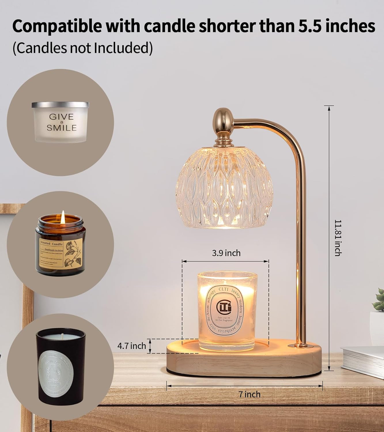 Candle Warming Light,Fragrance Electric Melt Wax Warmer Candle Lamp Timer and Dimmer House Warming Bedroom Decor with 2 Bulbs for Women Gifts Candle Jars Living Room