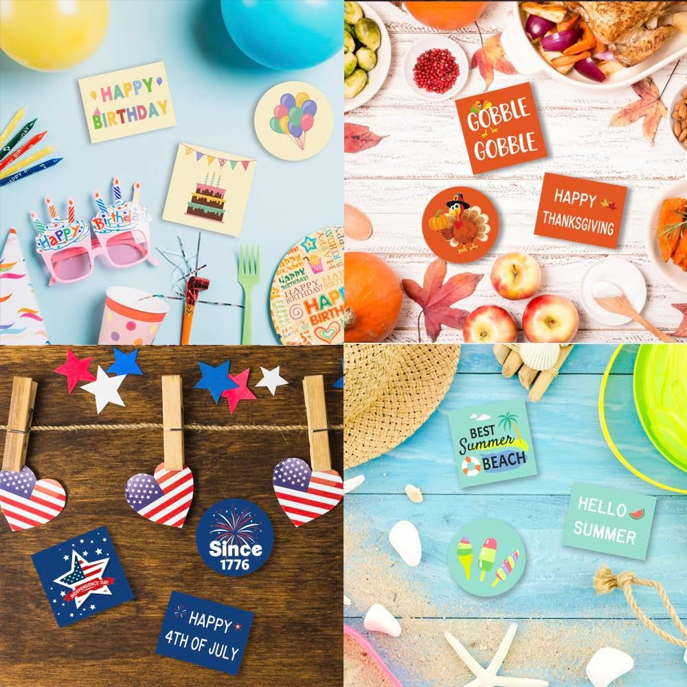 Christmas Wooden Tiered Tray Decor Set, 53 Pcs Seasonal Interchangeable Tiered Tray Decorations with Cards for Thansgiving Day, Spring, Summer... Home Kitchen Table Centerpiece(Tray Not Include)