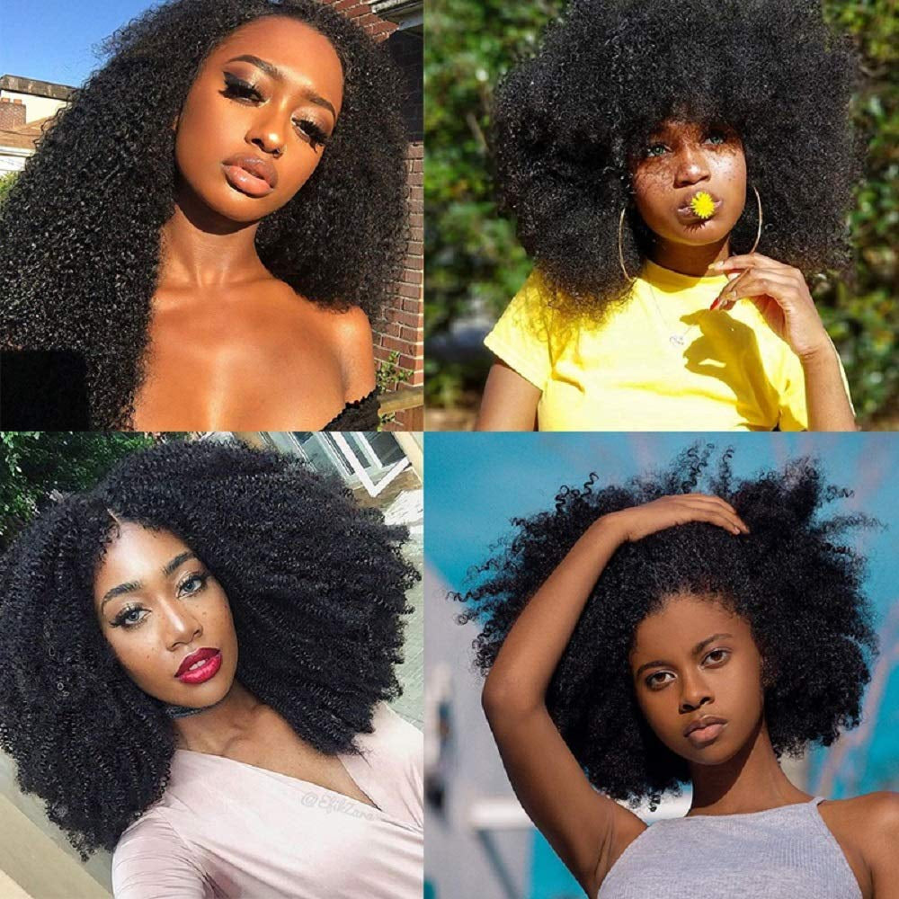 Mongolian Afro Kinky Curly Bundles Human Hair 4B 4C Afro Kinky Human Hair Bundles 8 10 12 Inch Curly Weave Bundles Unprocessed Virgin Hair Afro Curly Hair Extensions for Black Women Natural Color
