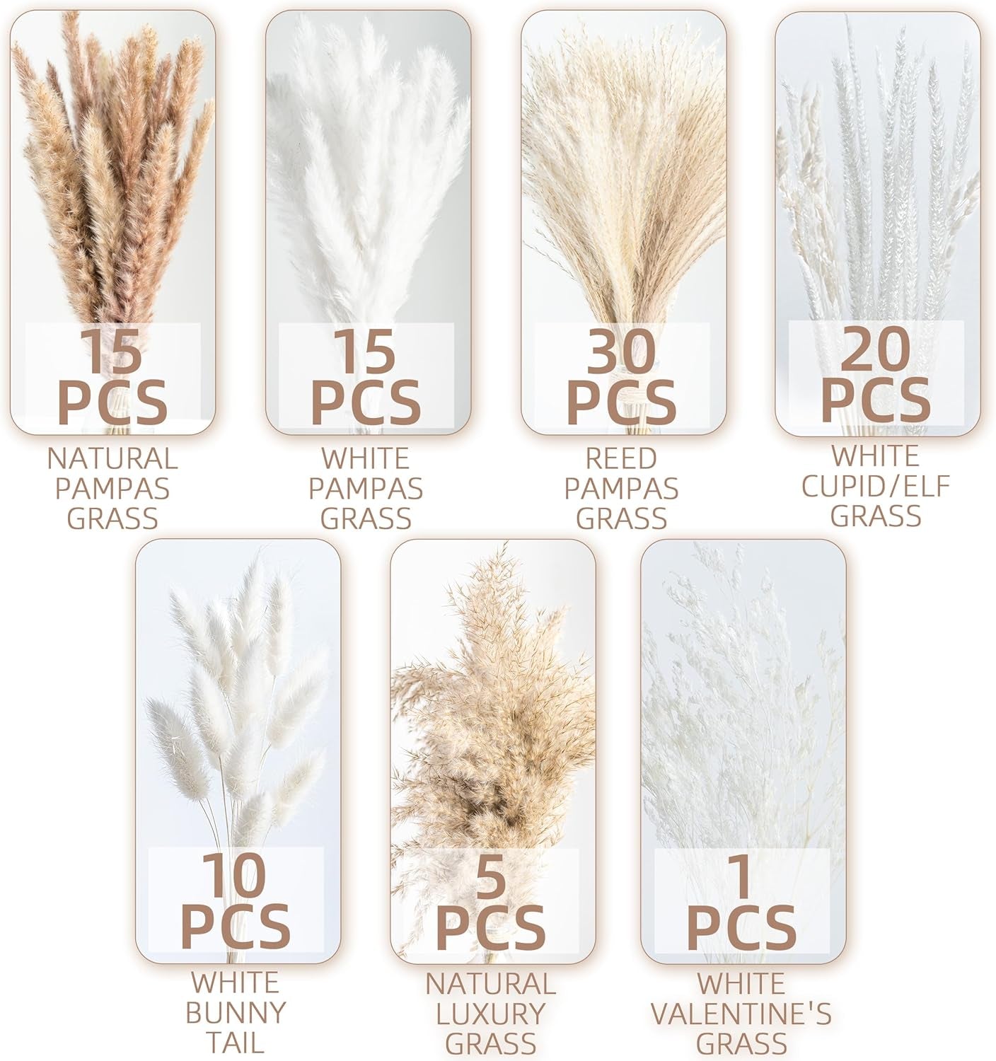 96PCS Natural Dried Pampas Grass Boho Home Decor Bouquet Phragmites Dried Flowers Bouquet for Wedding Floral Arrangements Home Decorations (96PCS)