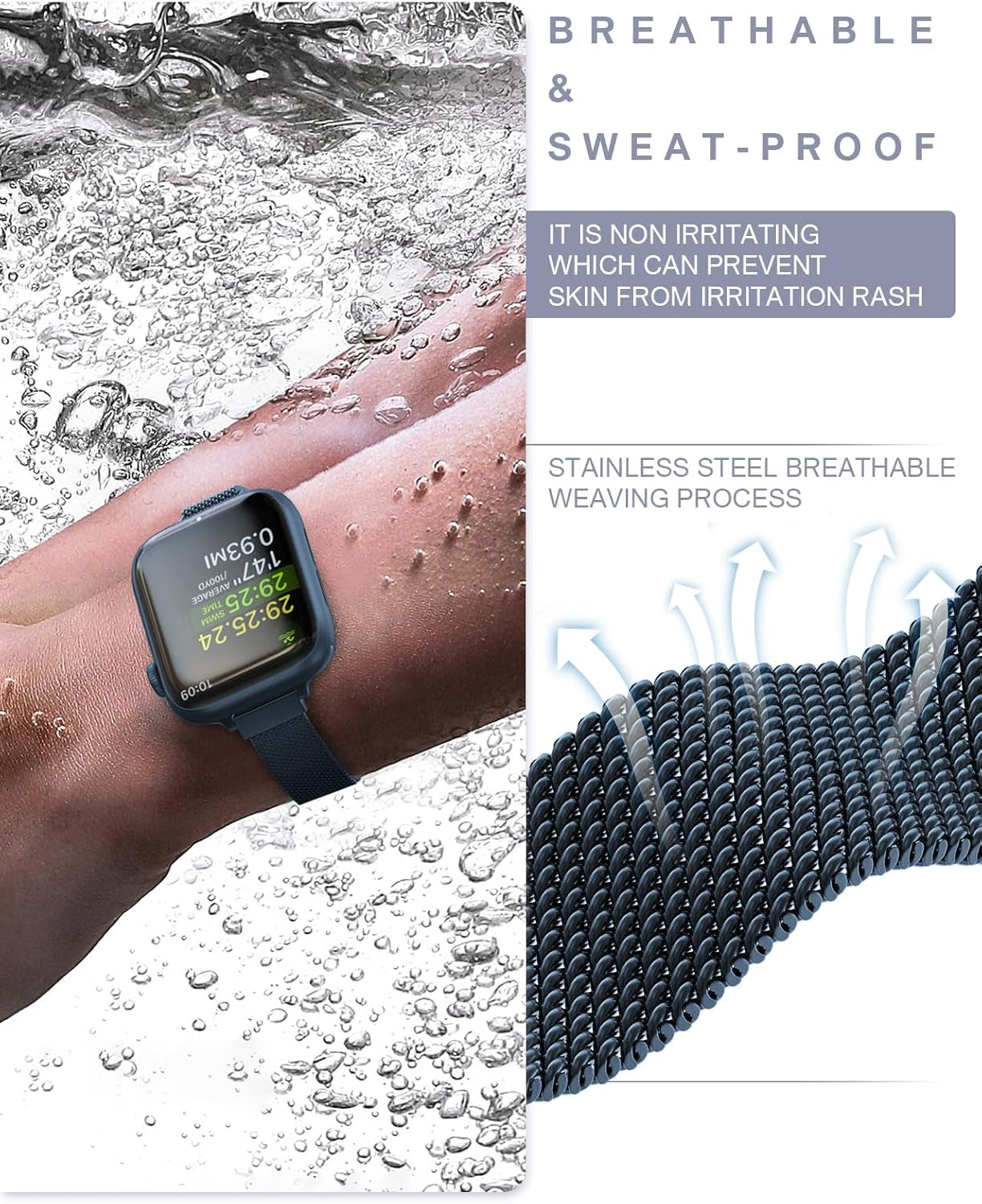 Slim Watch Band Compatible with Apple Watch Band 38Mm 40Mm 41Mm 42Mm 44Mm 45Mm 49Mm Women & Men, Stainless Steel Mesh Loop Magnetic Clasp Replacement for Iwatch Bands Series 9,Ultra 2, SE, Ultra Series 8 7 6 5 4 3 2 1 (Midnight, 41Mm/40Mm/38Mm)
