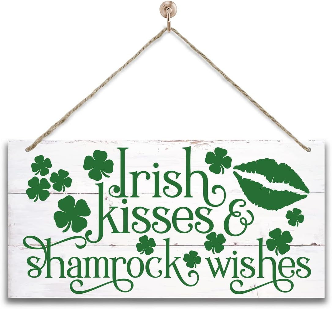 Hanging St. Patricks Day Wood Decor Sign, Let the Shenanigans Begin Printed Wood Wall Art Sign, Home Signs Decor, Hanging Door Wood Sign, Shamrock Sign, St Patricks Day Decor, Rustic Farmhouse Decor