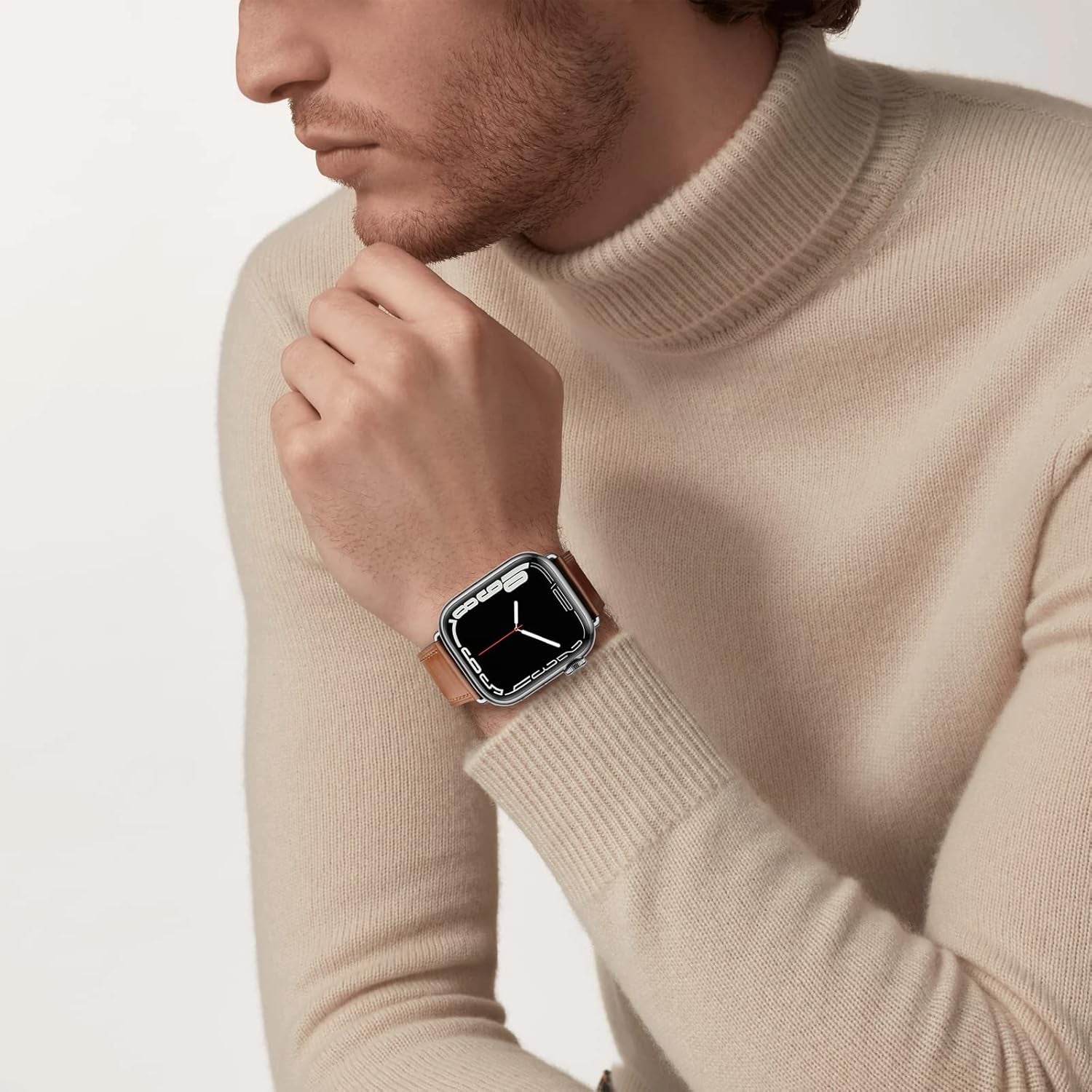 Genuine Leather Band Compatible with Iwatch Bands 49Mm 45Mm 44Mm 42Mm Men, Soft Grain Leather Wristbands Replacement Straps Compatible for Iwatch Ultra Series 8/7/6/5/4/3/2/1/SE