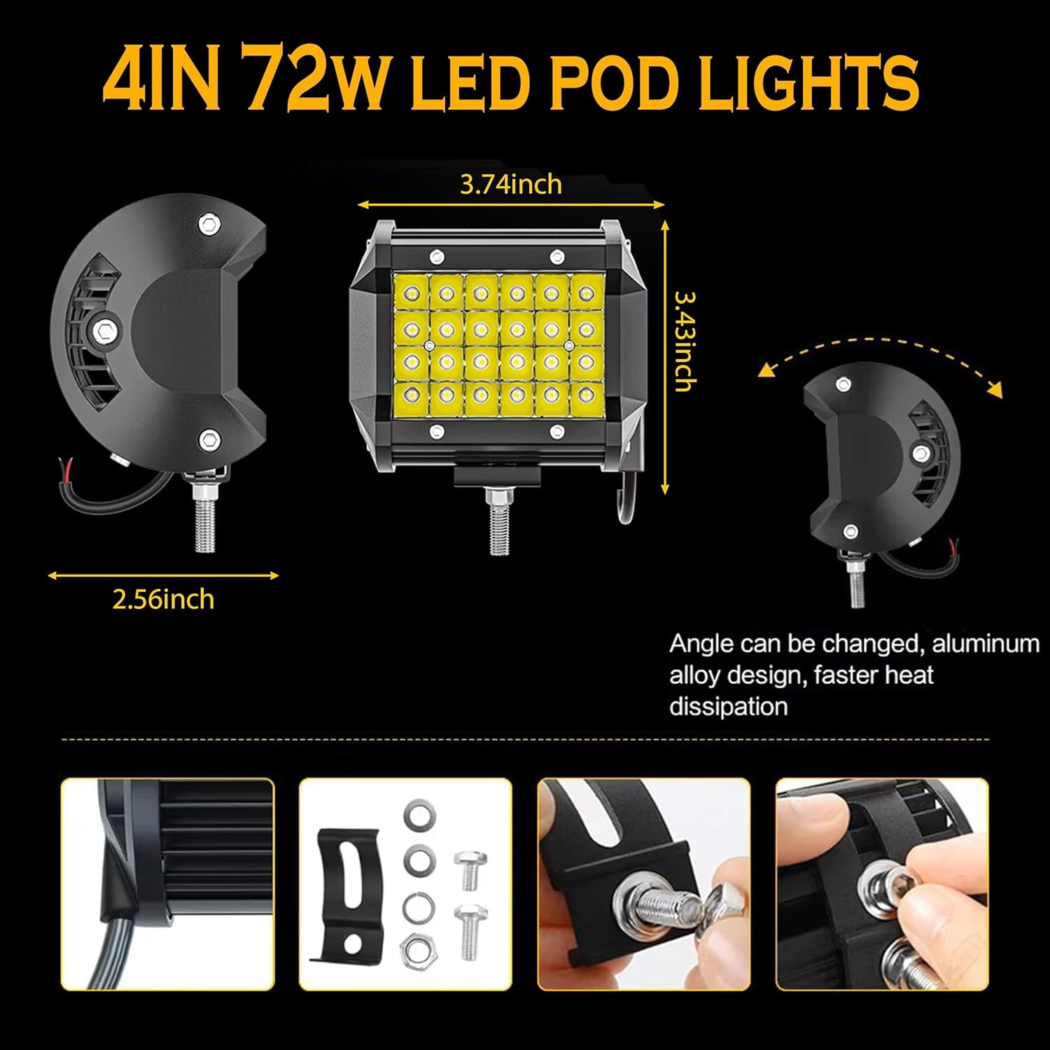 LED Pods 10PC 72W LED Light Bar 12/24V LED Work Light Square LED off Road Lights Cube LED Lights for Service Truck ATV UTV Boat Pickup Golf Cart Snow Blower