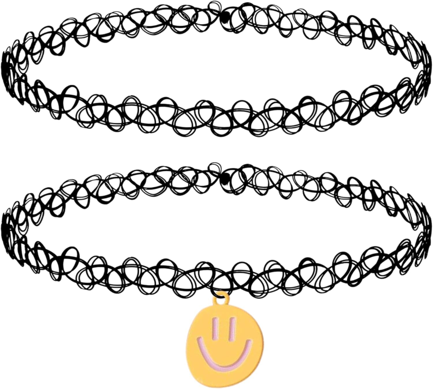2PC Tattoo Choker Necklace - 90S Choker Necklace Women - 2000S Y2K Black Chokers Rainbow Choker - Butterfly Ying Yang Unicorn Rainbow Charms - Stretchy Elastic Necklace