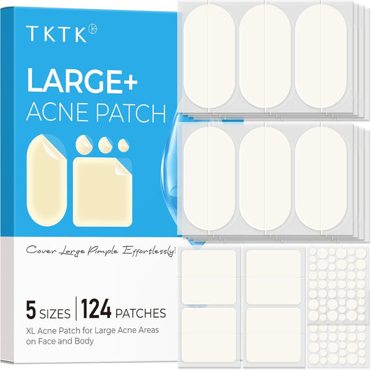 Large Pimple Patches for Face, 60 X 30 Mm XL Acne Patches, Big Hydrocolloid Bandages for Body, Back, Forehead, Chin, Neck Blemish Zit Breakouts (Oval, Square, Dot 5 Sizes 124 Count)