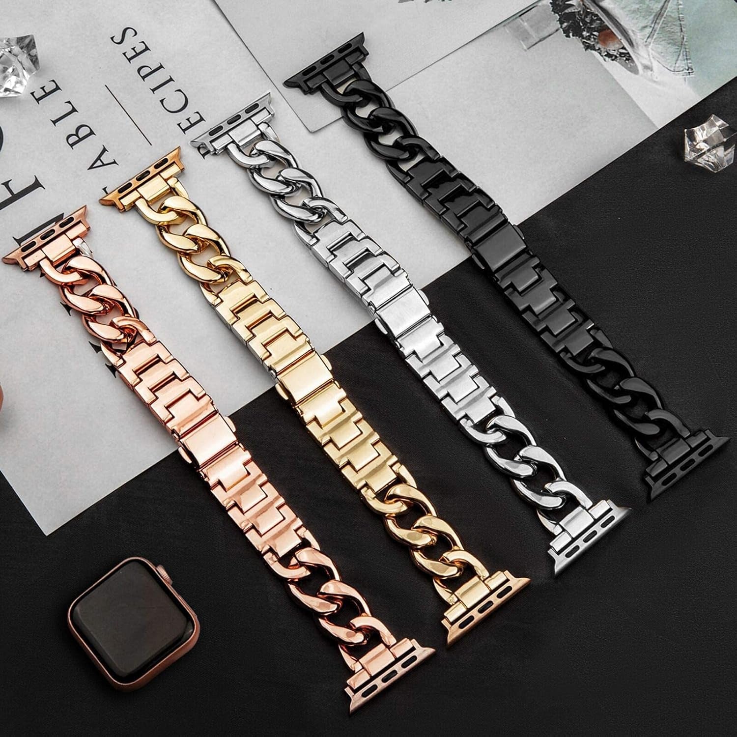 38/40/41Mm 42/44/45Mm Cool Women Chain Smartwatch Bands Compatible for Apple Watch Bands Series 9/8/7/6/SE/5/4 Stylish Replacement Watch Strap for Iwatch 9/8 Bracelet Gift to Her