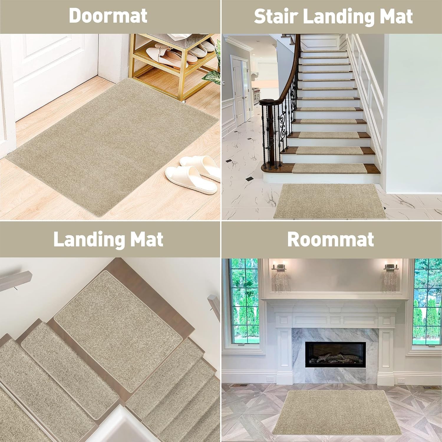 Carpet Stair Tread Landing Mat Tape Free Self Adhesive Non Slip Skid Resistant Indoor Doormat Area Rug Floor Mat for Kitchen Bathroom Workstations Washable 2' X 3' (Cream Grey)