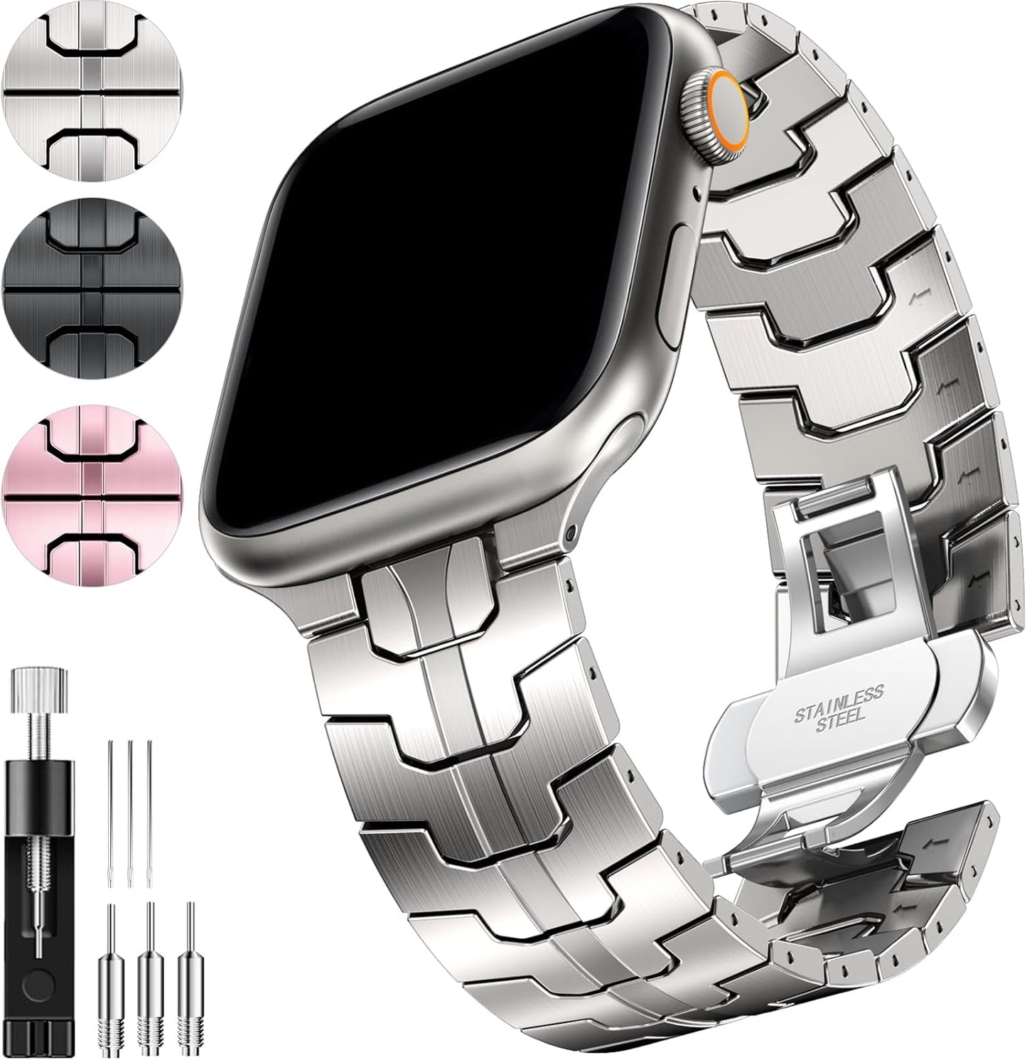 Compatible with Apple Watch Band 41Mm 40Mm 38Mm for Men Women, Stainless Steel Metal Watch Bands for Iwatch Ultra 2 Ultra Series 9 8 7 6 5 4 3 2 1 SE SE2