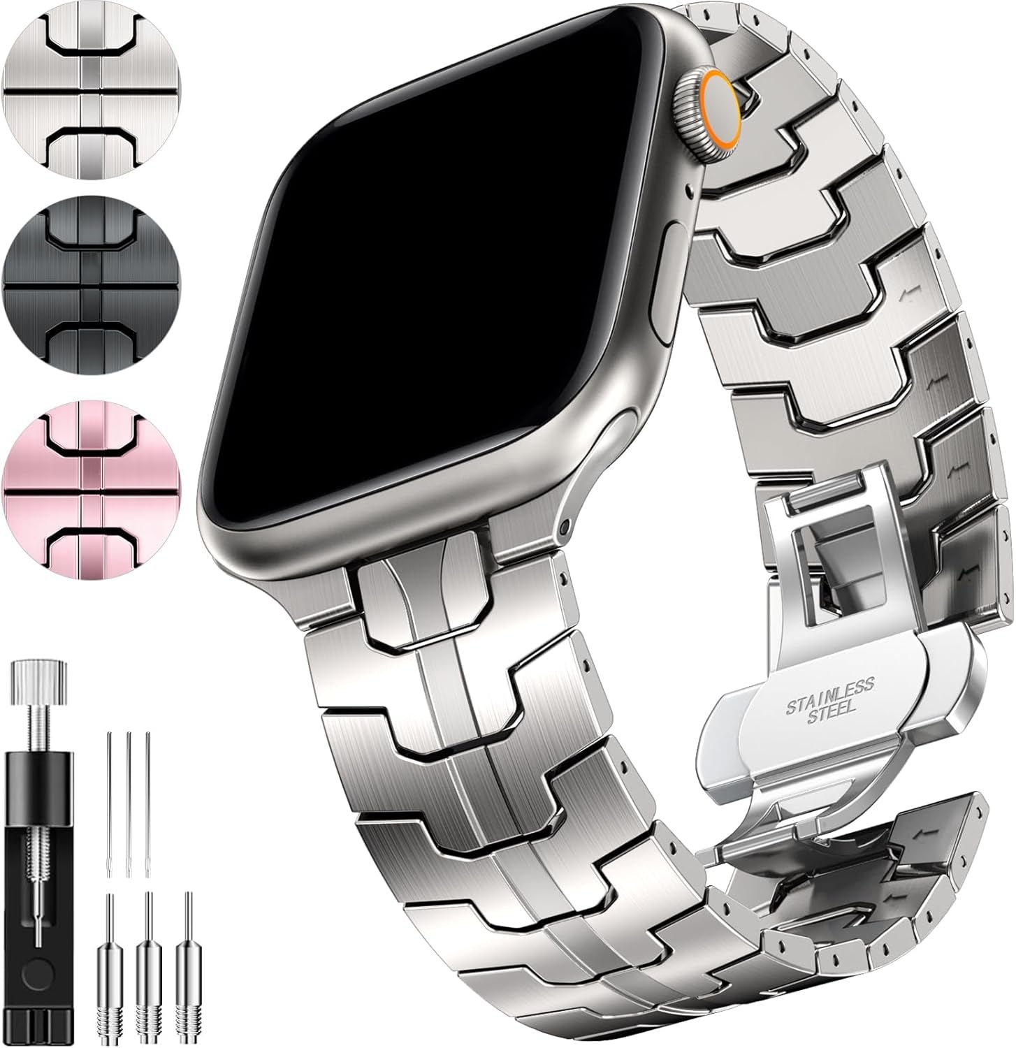 Compatible with Apple Watch Band 41Mm 40Mm 38Mm for Men Women, Stainless Steel Metal Watch Bands for Iwatch Ultra 2 Ultra Series 9 8 7 6 5 4 3 2 1 SE SE2