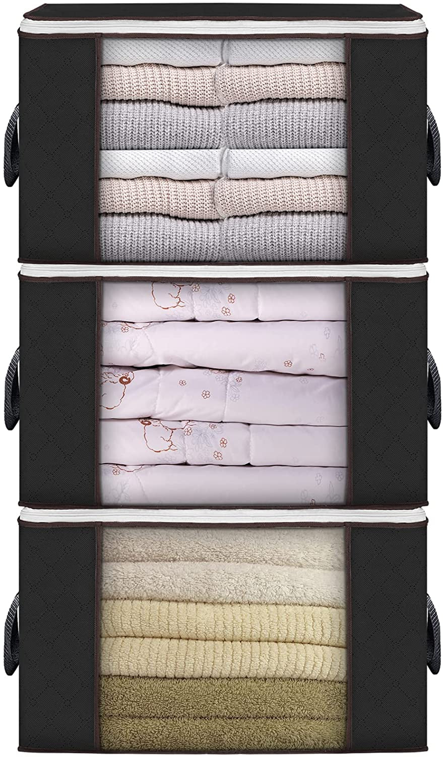 90 L Large Storage Bags, 6 Pack Clothes Storage Bins Foldable Closet Organizers Storage Containers with Reinforced Handle for Clothing, Blanket, Comforters, Bed Sheets, Pillows and Toys (Gray)