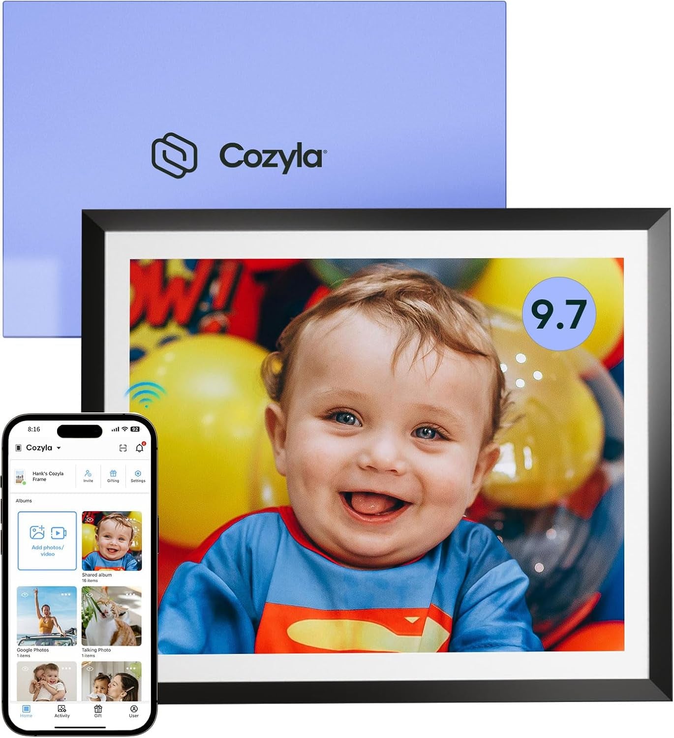 Digital Picture Frame Wifi Battery Powered Free Unlimited Storage Ai-Powered Send Pictures via Google Photos Email Web Browser App Digital Photo Frame Electronic Picture Frame Slideshow 10.1"