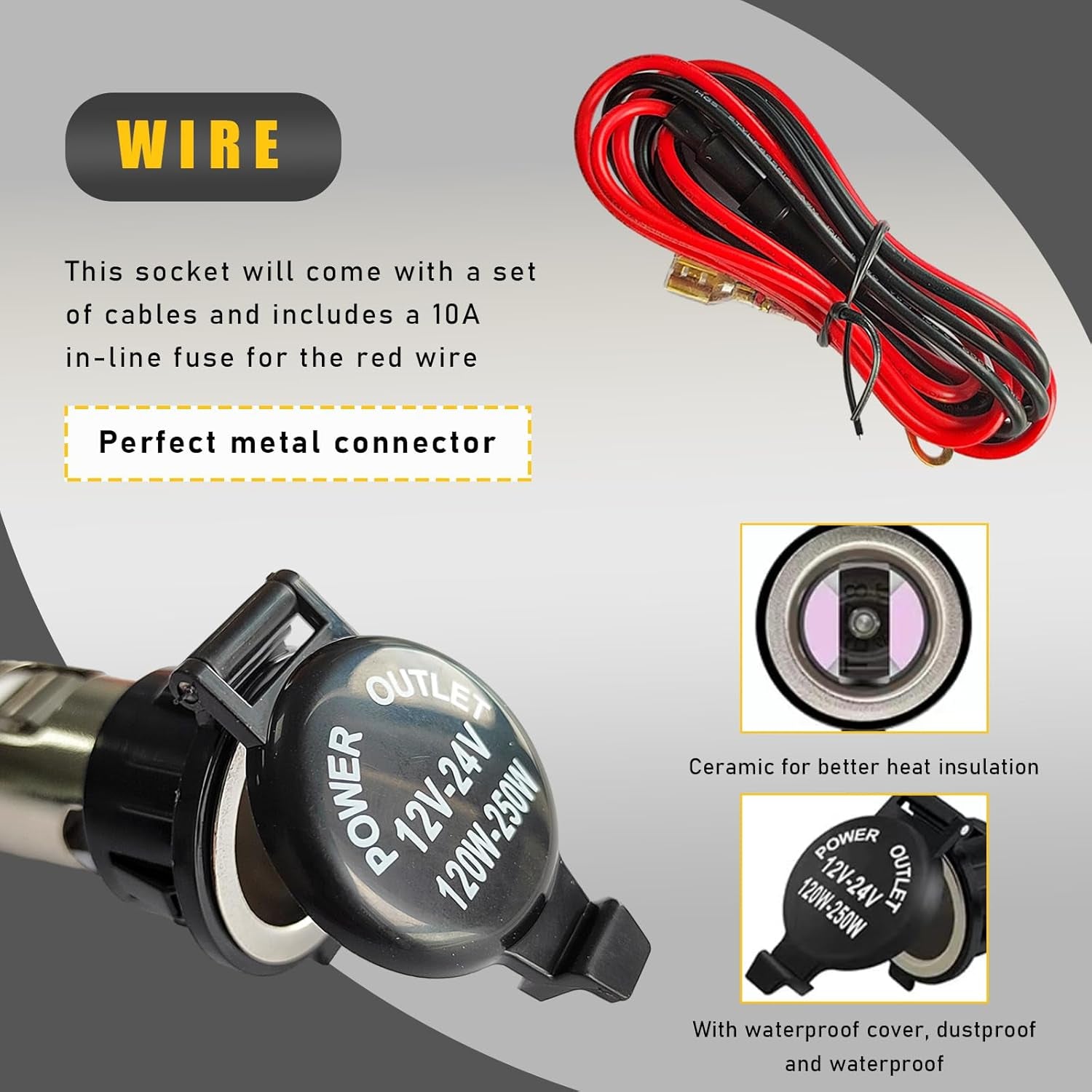 Car Cigarette Lighter Socket, 12V Waterproof Auto Cigarette Lighter Adapter with Extension Cable, Vehicle Lighter Power Outlet Socket Replacement, Car Accessories for Truck SUV TRUCK DRIVER