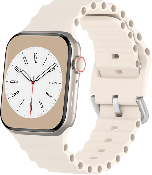 Ocean Sport Silicone Bands Compatible with Apple Watch Band 49Mm 45Mm 44Mm 42Mm 41Mm 40Mm 38Mm, Soft Breathable Classic Clasp Wrist Strap for Iwatch Ultra Series 8/SE/7/6/5/4/3/2/1 Men Women