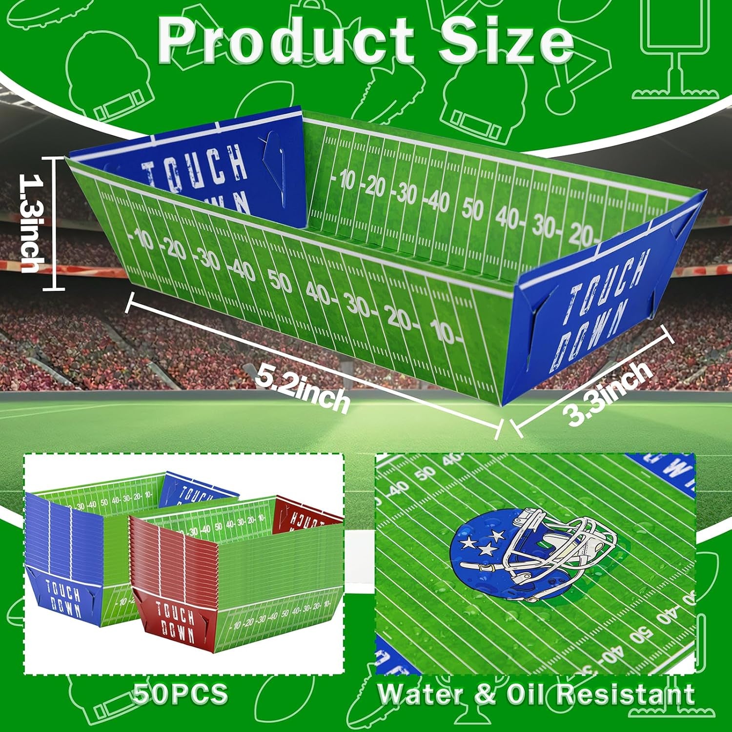 50 Pack Football Party Decorations Paper Food Trays - Helmet Movie Night Supplies Snack Stadium Serving Plates for Super Football Bowl Birthday Disposable Decor