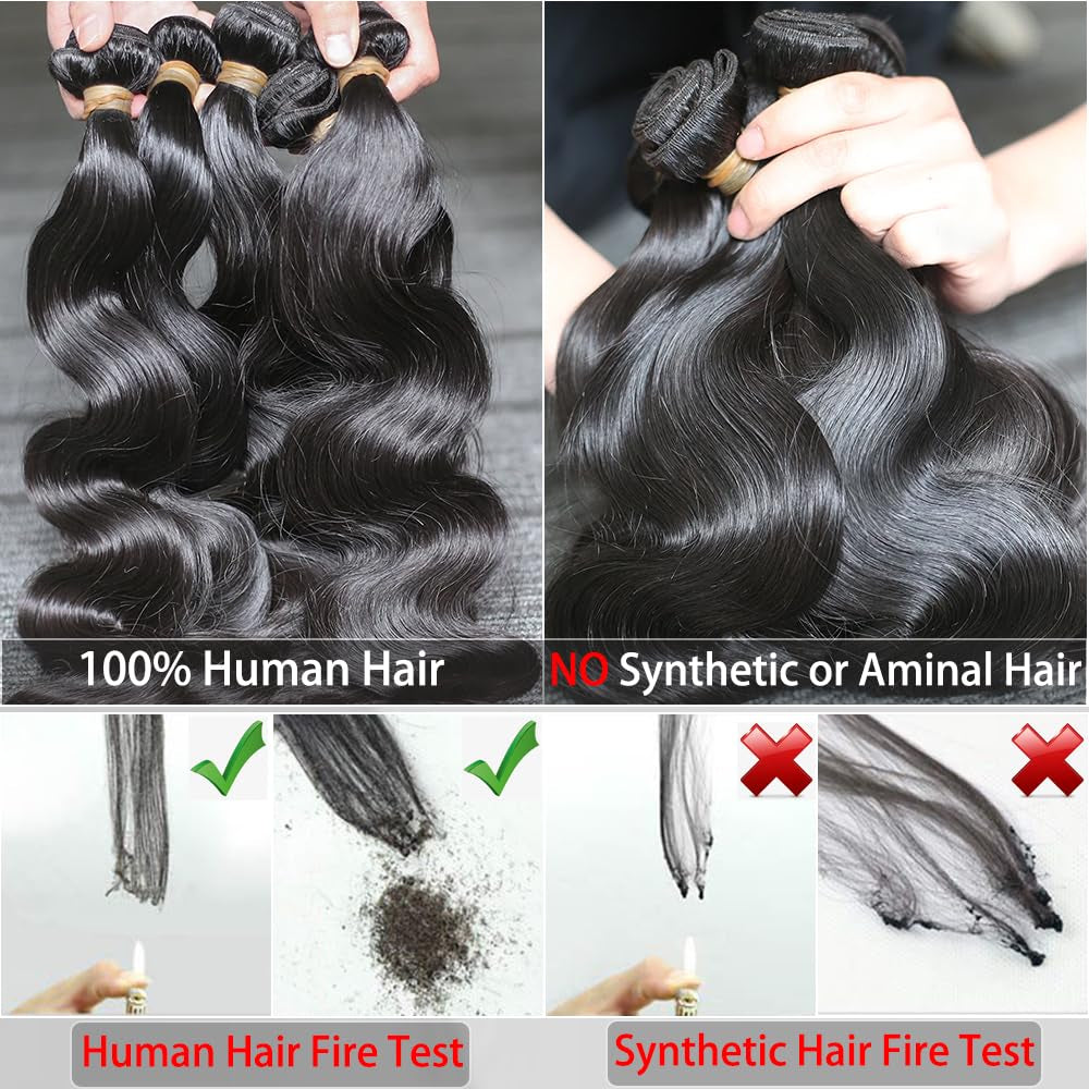 12A Body Wave Bundles Human Hair 16 18 20 22 4 Bundles Human Hair 100% Brazilian Human Hair Bundles Weave Bundles Deals Real Human Hair Natural Black Color for Women