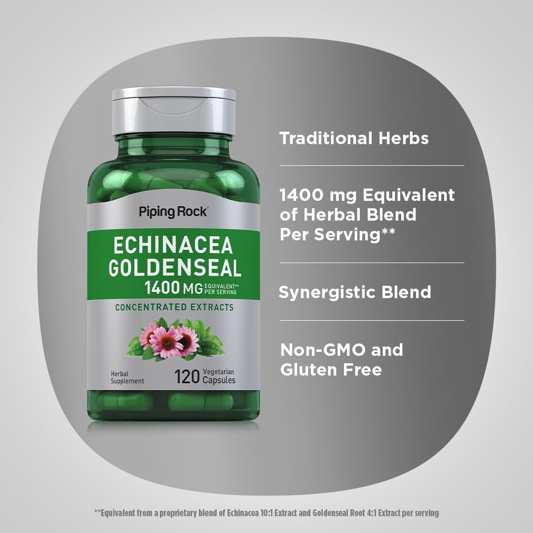 Echinacea Goldenseal Capsules | 1400Mg | 120 Vegetarian Capsules | Non-Gmo, Gluten Free Supplement TLBH