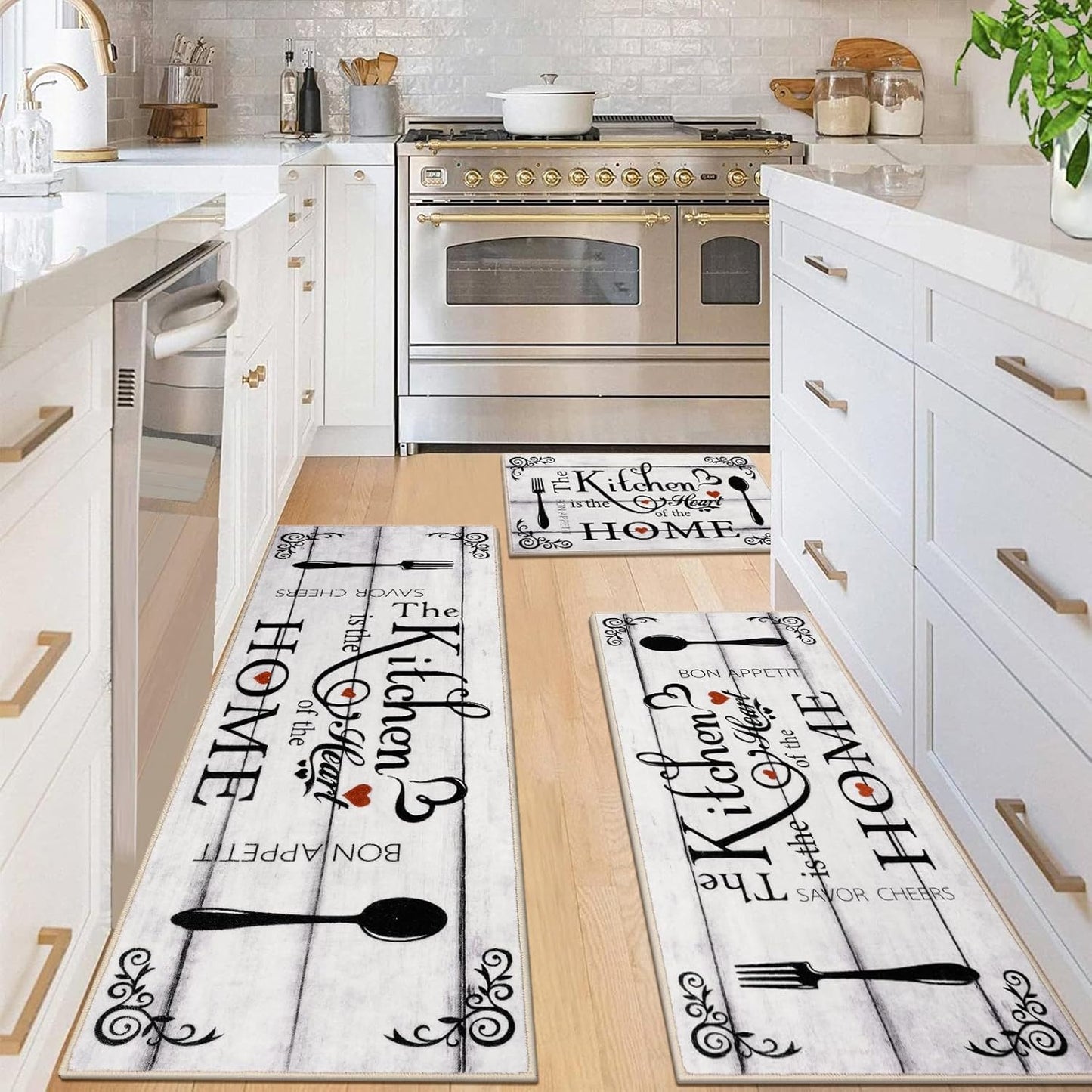 Boho Kitchen Rug Sets 3 Pieces, Washable Kitchen Mats for Floor, Non Slip Soft Kitchen Area Rug Floor Mat for Kitchen, Laundry Room and Hallway (Teal, 20''X32''+20''X47''+20''X59'')