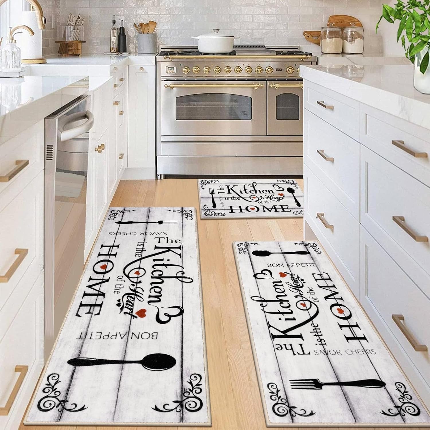 Boho Kitchen Rug Sets 3 Pieces, Washable Kitchen Mats for Floor, Non Slip Soft Kitchen Area Rug Floor Mat for Kitchen, Laundry Room and Hallway (Teal, 20''X32''+20''X47''+20''X59'')