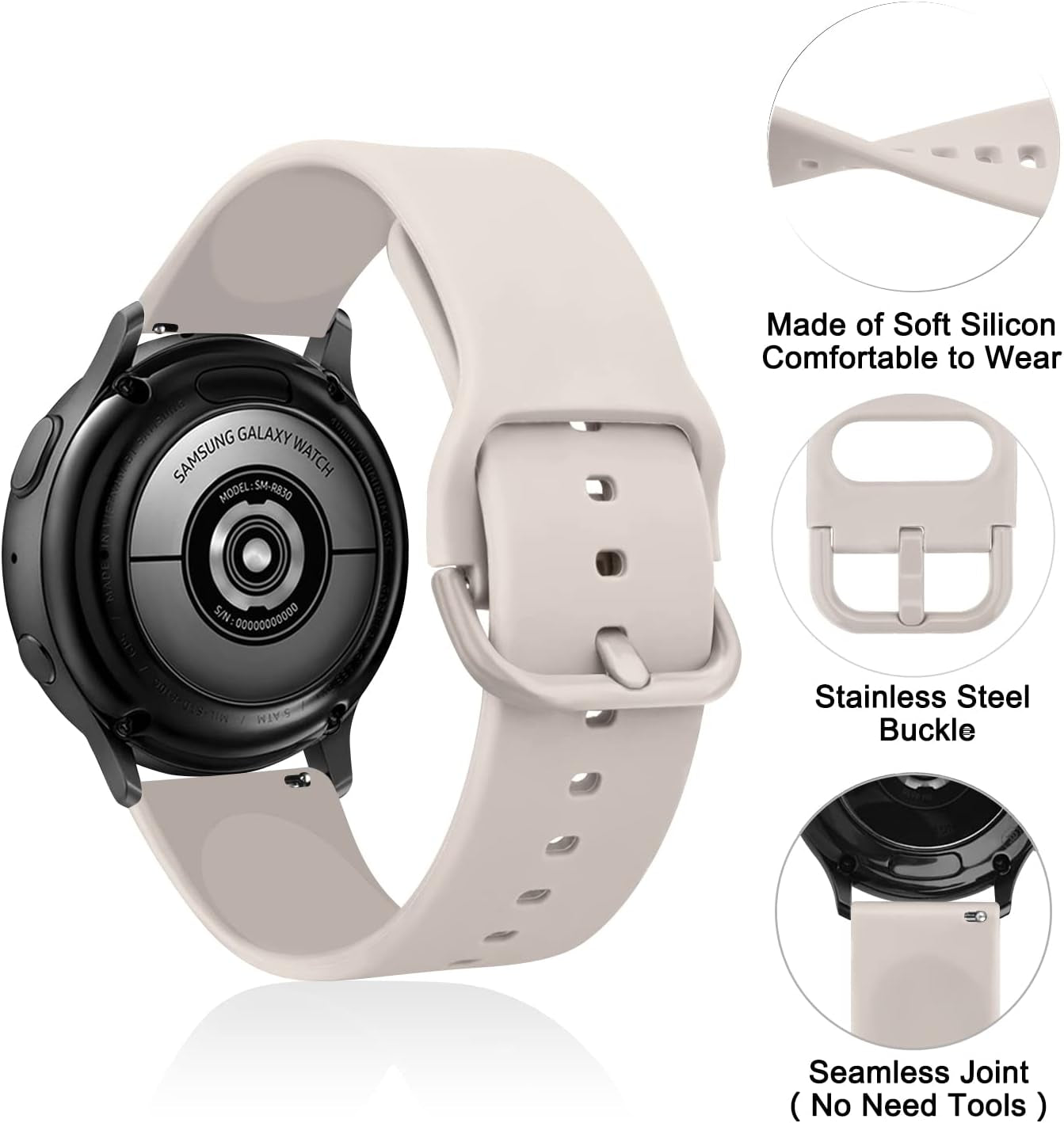 for Samsung Galaxy Watch 6 Band 40Mm 44Mm / Galaxy Watch 6 Classic Bands 43Mm 47Mm, 20Mm Soft Sport Band Adjustable Replacement Strap for Galaxy Watch 6 Band Women Men