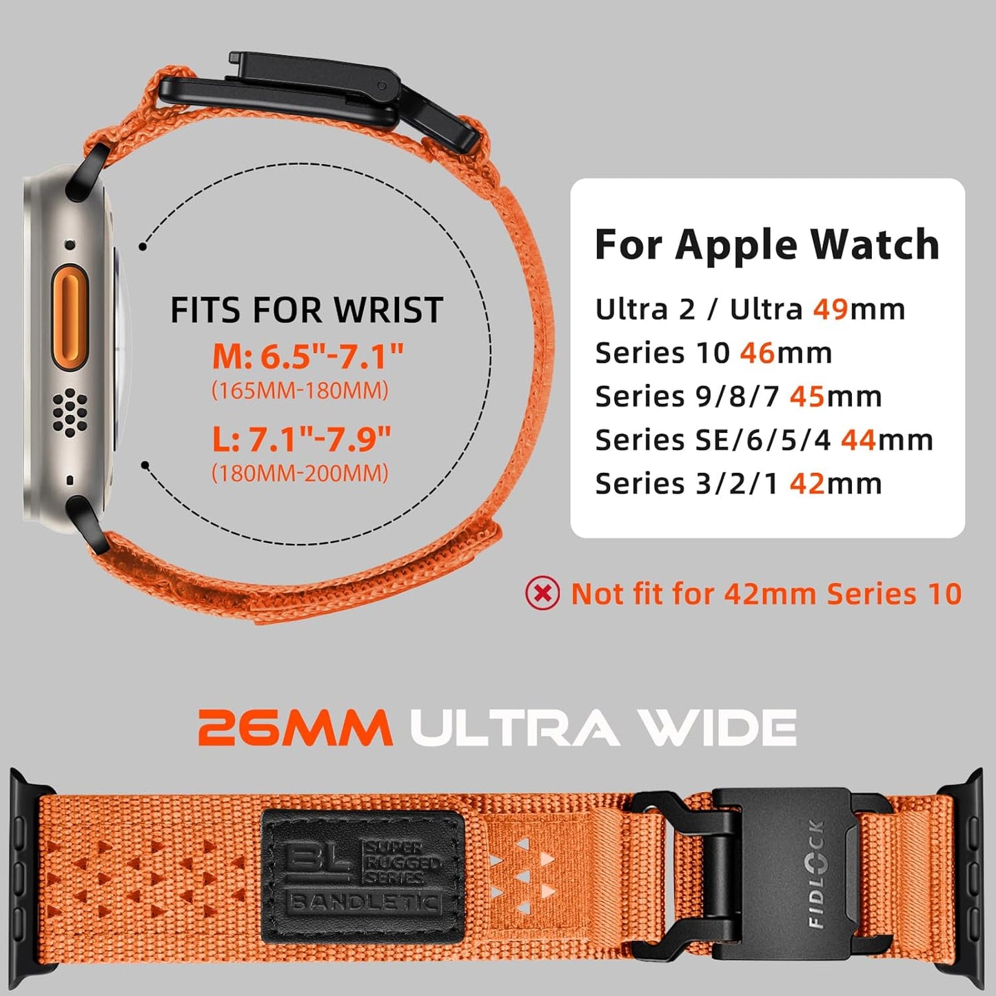 R-Nylon Fidlock Magnetic Buckle Band and Magnetic Watchband Compatible with Apple Watch Ultra Band/Apple Watch Ultra 2 Band - Durablebands for Iwatch Series 10 46Mm, 9/8/7 45Mm, SE/6/5/4 44M
