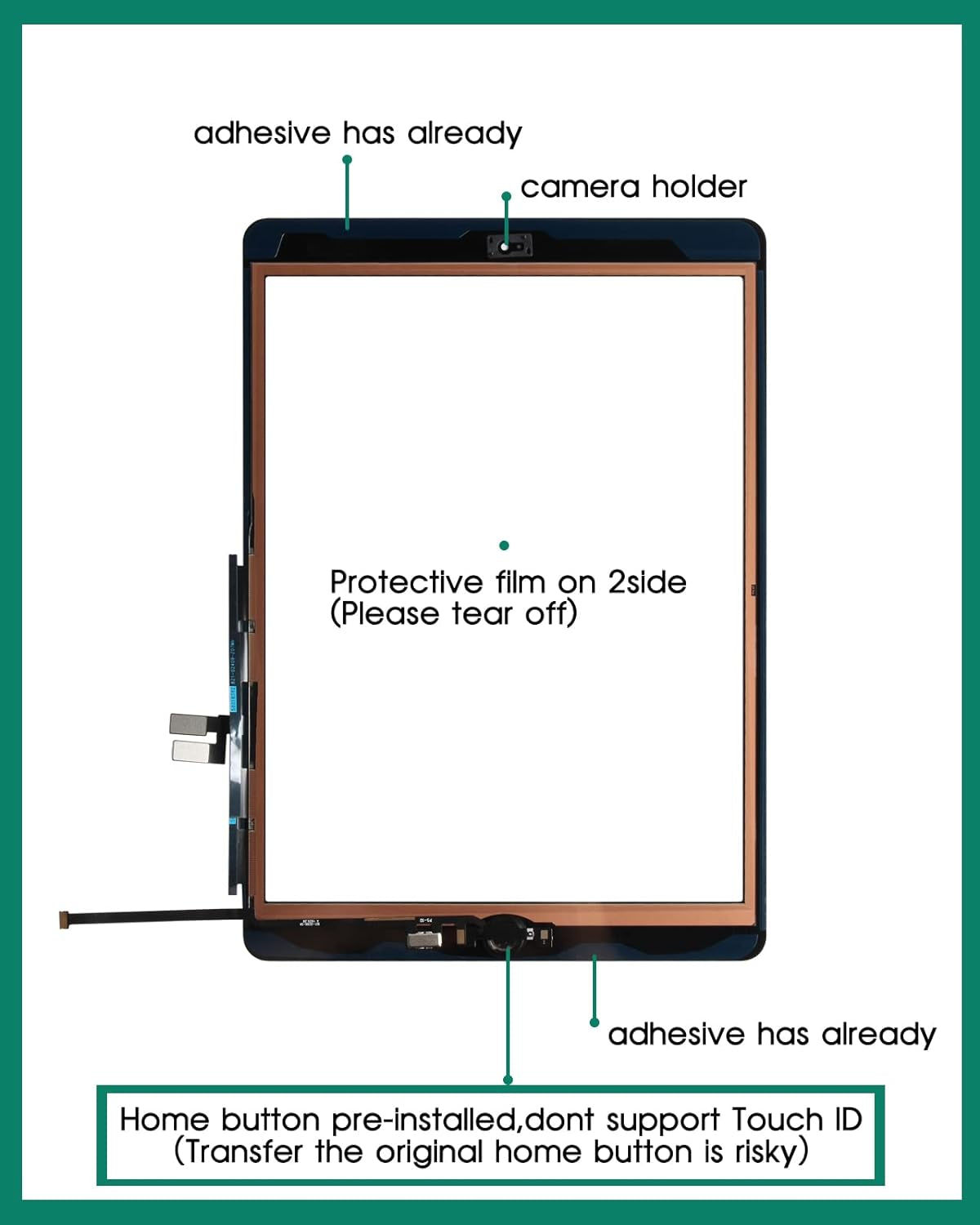 For Ipad 9Th Gen Generation Touch Screen for Ipad 9 A2602 Screen Replacement for Ipad 10.2 2021 Digitizer A2603 A2604 A2605 Glass Sensor Panel (With Home Button) (Black)