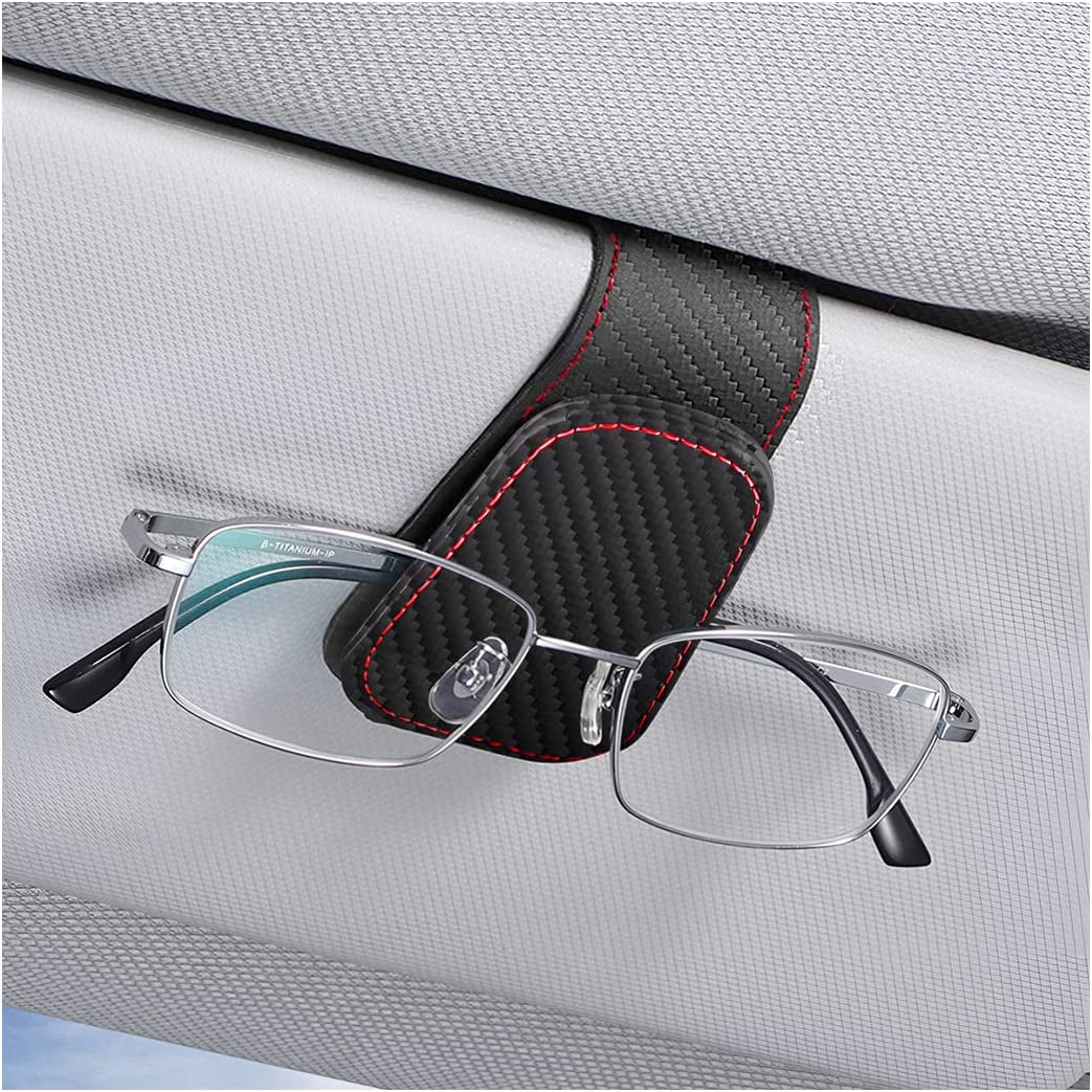 Sunglasses Holders for Car Sun Visor, Leather Eyeglasses Hanger Mounter, Magnetic Glasses Holder and Ticket Card Clip, Auto Interior Accessories Universal for SUV Pickup Truck TRUCK DRIVER