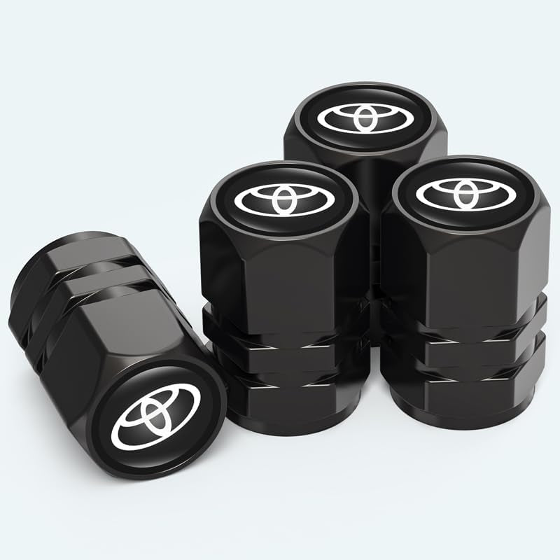 4Pcs Metal Car Tire Valve Stem Caps,Car Tire Air Caps Cover for Toyota Corolla Avalon Camry Prius Allion RAV4 Highlander, Anti-Corrosion Premium Alloy Leak-Proof Car Tire Accessories Black