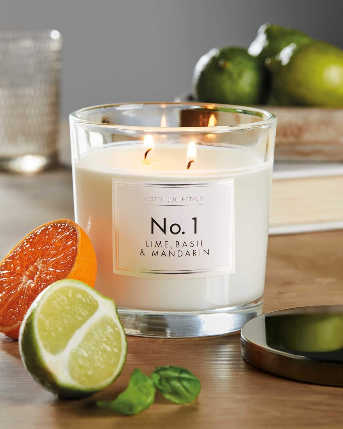 Aldi NO 1, 2 X WICK CANDLES, LIME BASIL & MANDARIN in GLASS JAR with LID 300G (Pack of 2) The White Lotus