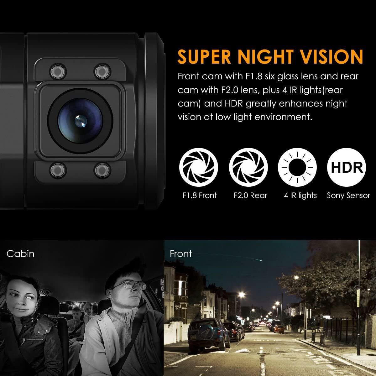 N2 Pro Uber Dual Dash Cam Infrared Night Vision, Dual Channel 1080P Front and Inside, 2.5K Single Front Car Accident Dash Camera, 24Hr Motion Sensor Parking Mode, Support 256GB Max