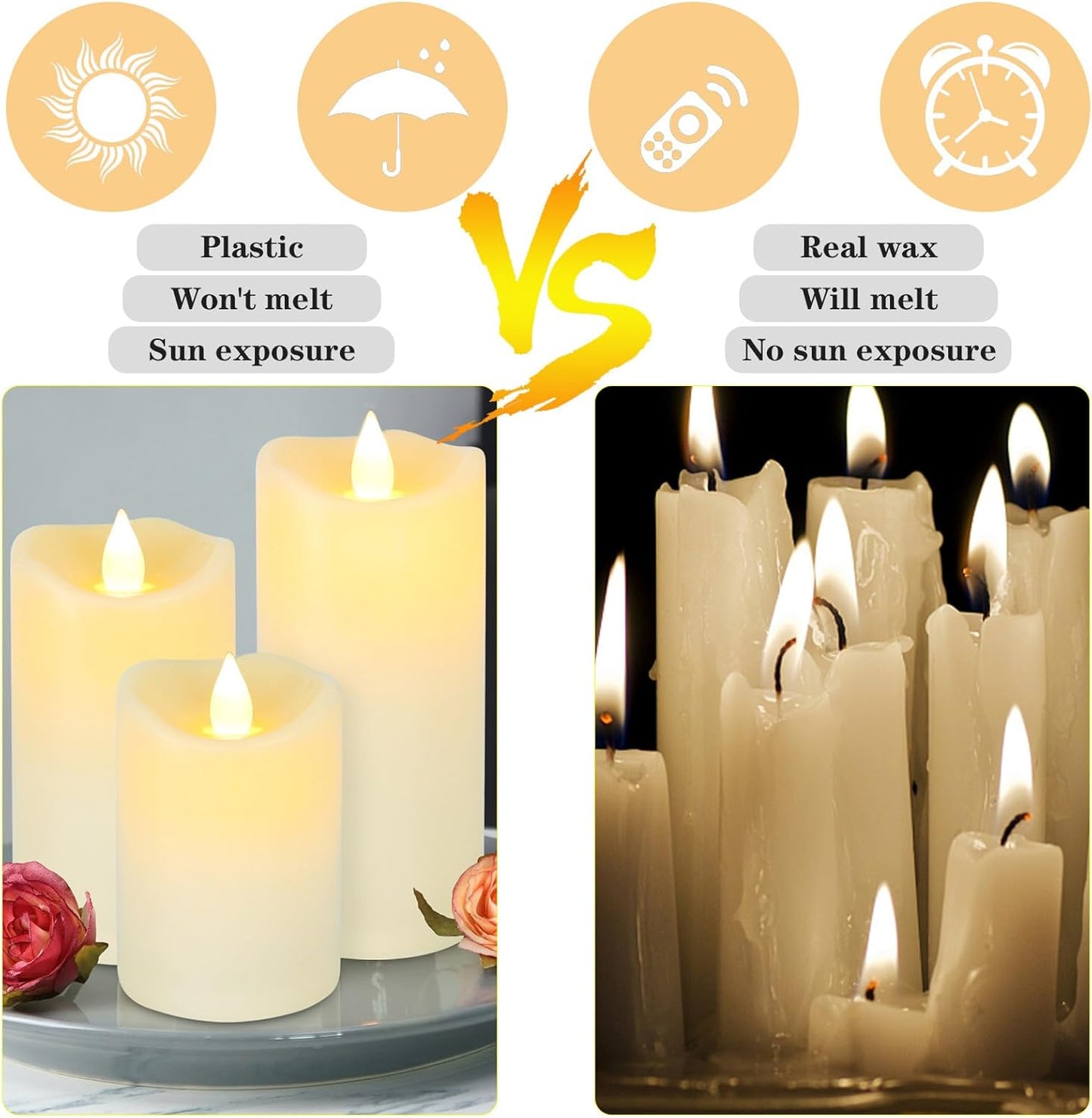 Indoor Flameless Candles, Battery Operated LED Flameless Candles with Remote Timer for Home/Wedding/Holiday Decor, Electric Candles Set of 3(D 2.95" X H 4"/5"/6")