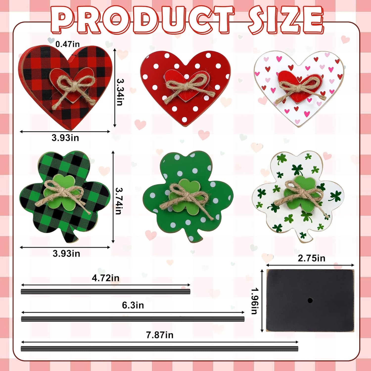 6PCS Valentine'S Day/St. Patrick’S Day Decorations Wooden Sign, Valentines Day Decor St. Patrick’S Day Shamrock Signs, Freestanding Farmhouse Table Centerpiece for Home Mantle Shelf Tiered Tray Decor