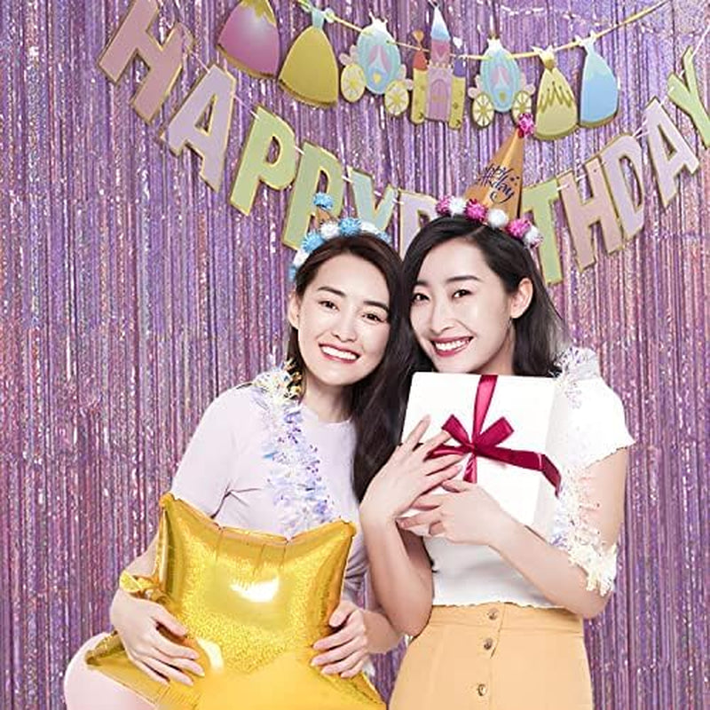 Pink Tinsel Foil Fringe Curtains - 2 Pcs 3.2X8.2 Ft Metallic Holidays Photo Backdrop for Girl Birthdays Bridal Shower Sweet Dount Bachelorette Party Supplies Decorations