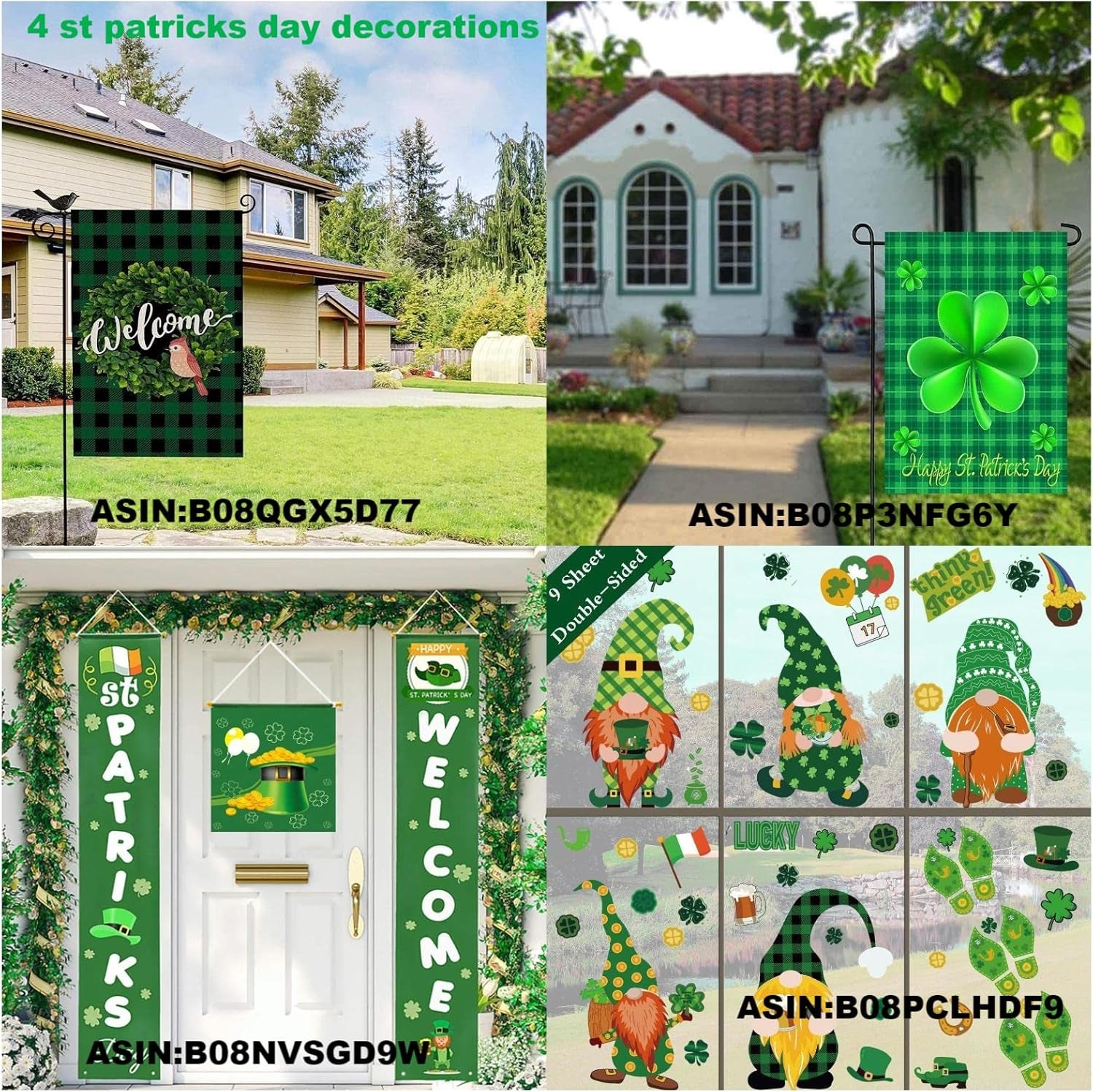 Happy St Patricks Day House Garden Flags,Shamrock Buffalo Check Plaid Rustic Burlap Yard Sign Decorations,Spring Banners for Outdoor 12 X 18 Inch Double Sided (Green)