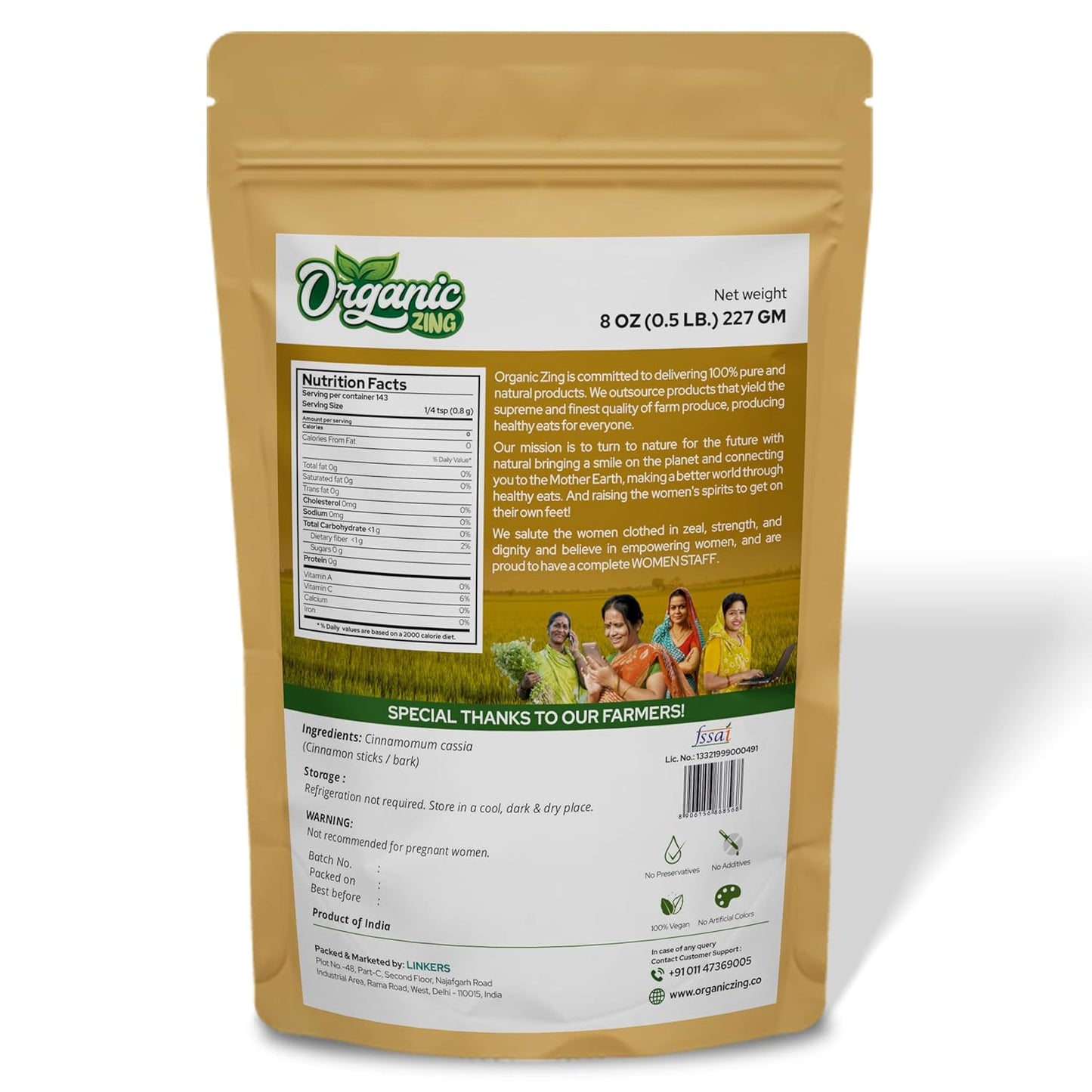 Organic Cinnamon Bark - Ceylon Cinnamon Sticks (Cinnamomum Verum) for Baking & Cooking | Vegan | Preservative Free | Product of India - 227 Gm (8 Oz) Pack of 1 TLBH