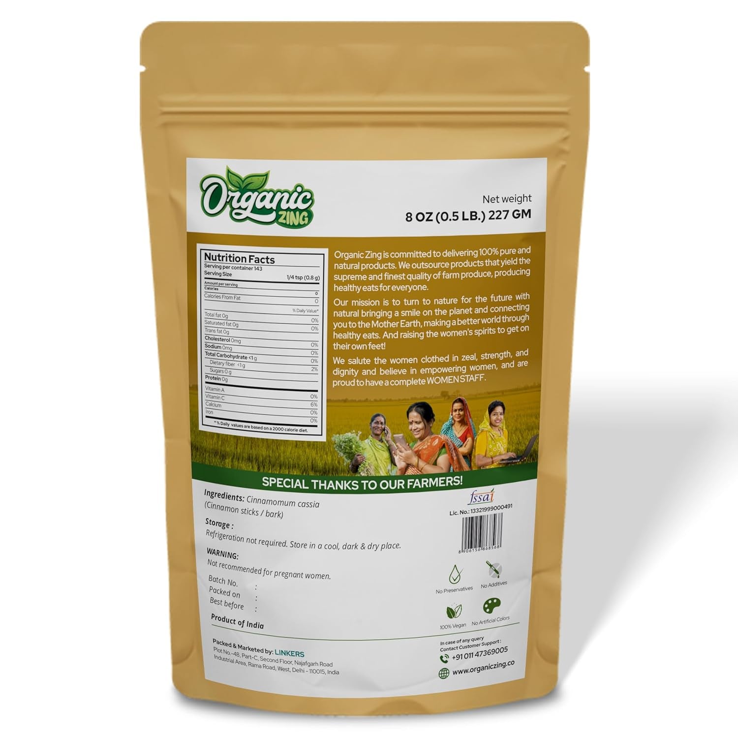 Organic Cinnamon Bark - Ceylon Cinnamon Sticks (Cinnamomum Verum) for Baking & Cooking | Vegan | Preservative Free | Product of India - 227 Gm (8 Oz) Pack of 1 TLBH