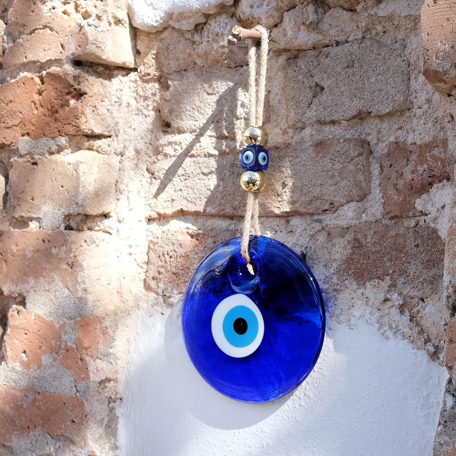 X-Large Evil Eye Wall Decor 5.2'' Blue Glass Turkish Greek Nazar Amulet Good Luck & Protection Charm - Handmade Hanging Ornament for Home,Office, Garden, Door - Ojo Turco