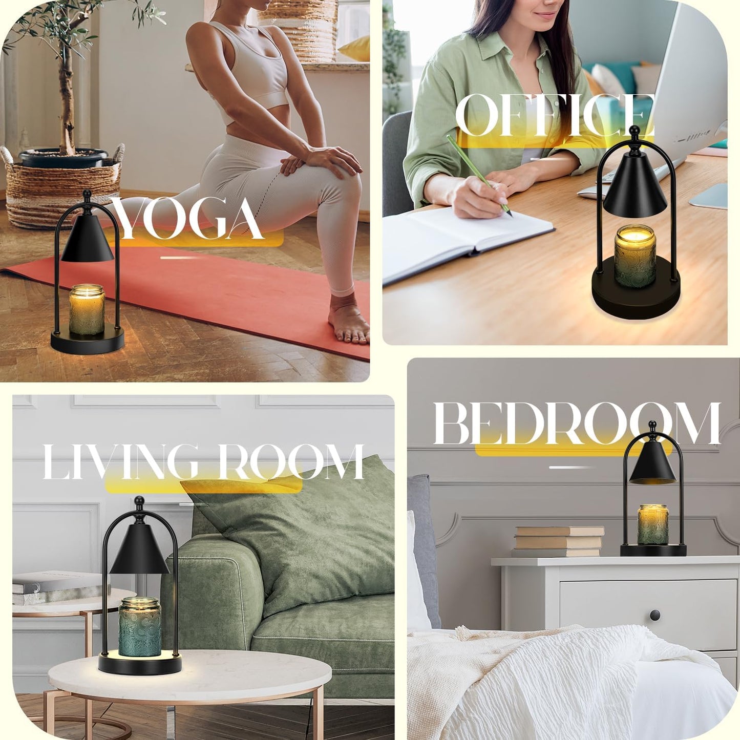 Candle Warmer Lamp with Timer, Electric Black Candle Warmer Light for Bedroom, Dimmable Wax Melts Warmer for Candle Jars, Home Decor beside Lamp Gifts for Women (2 Bulbs Included)