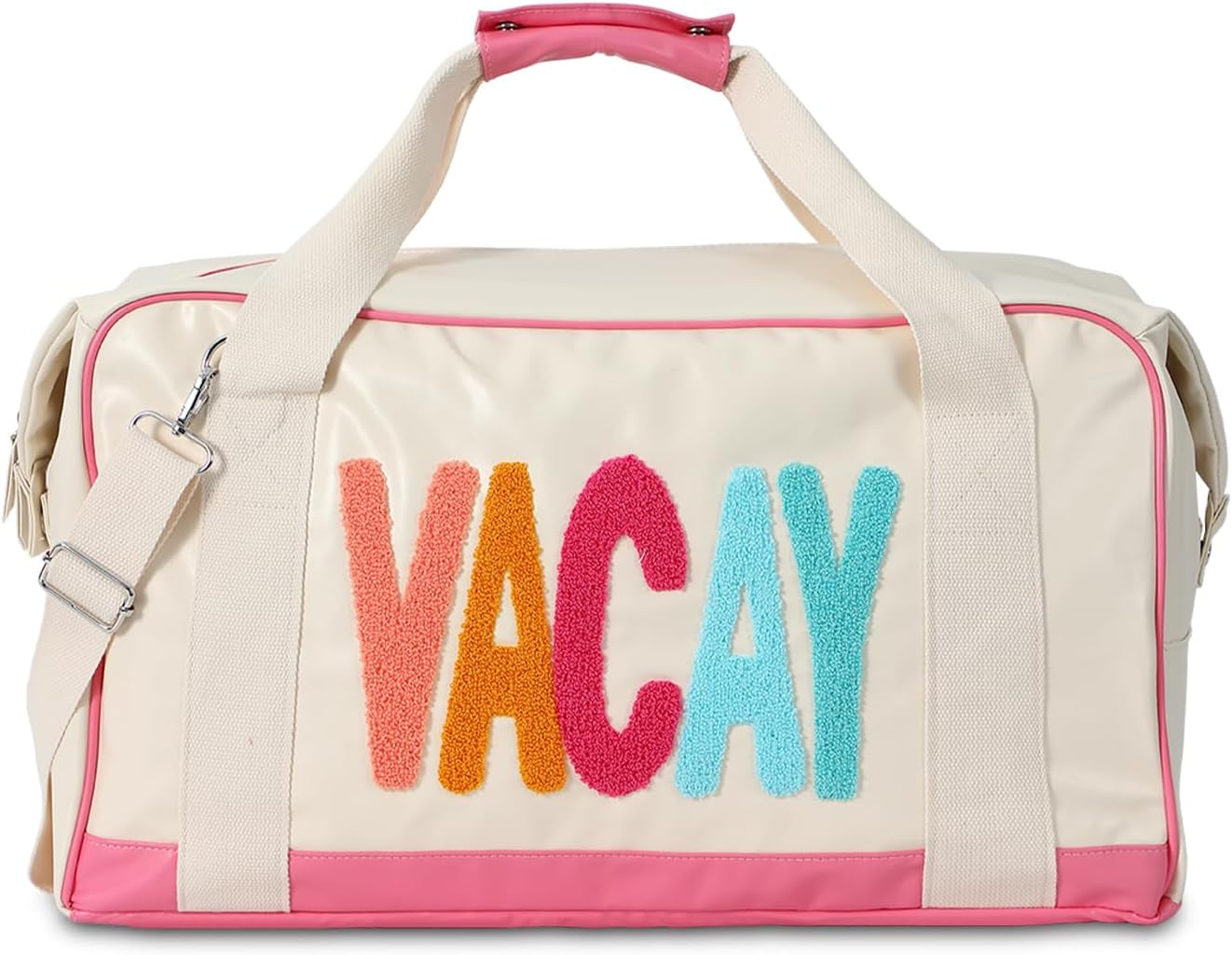 Chenille Letter Travel Duffle Bag Large PU Leather Weekender Overnight Bag for Women Carry on Bags Travel Tote（Weekender）