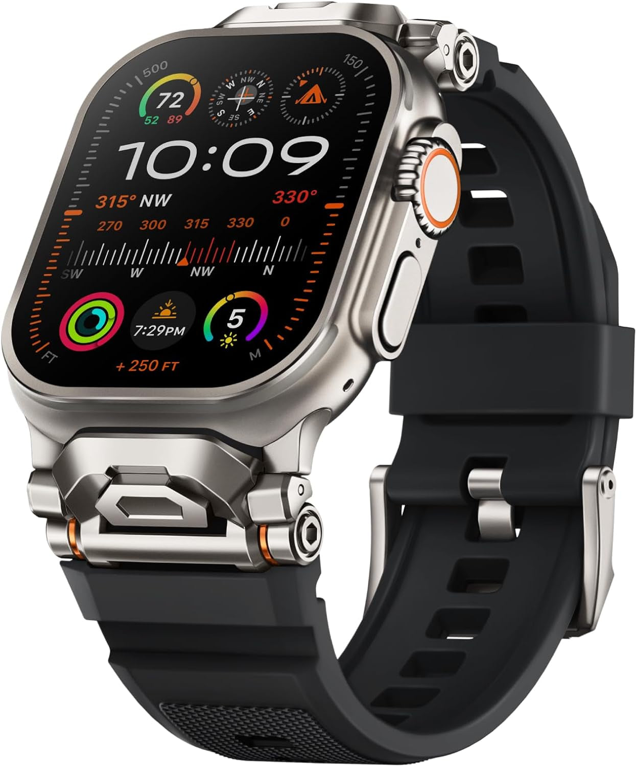 Rugged Bands Compatible for Apple Watch Ultra 2/Ultra Band 49Mm 46Mm 45Mm 44Mm 42Mm, Silicone Sport Strap with Durable Stainless Steel Connector for Iwatch Series 10 9 8 7 6 5 4 3 SE